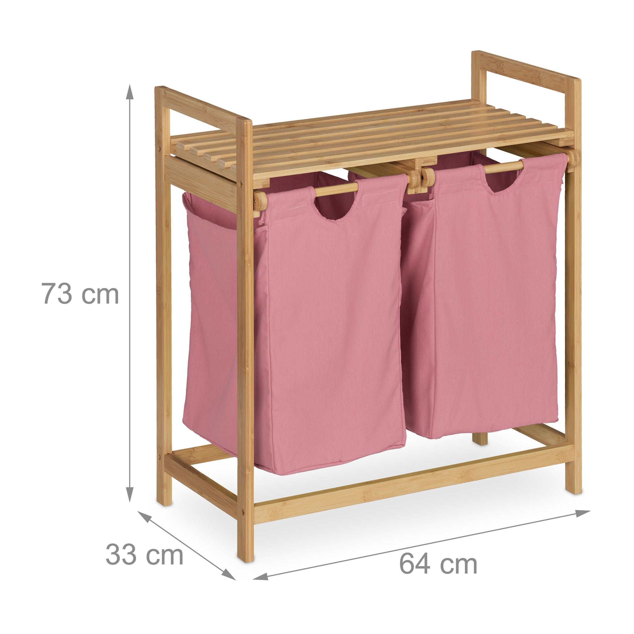 Wäschekorb Regal Bambus Hellbraun-Rosa von Relaxdays