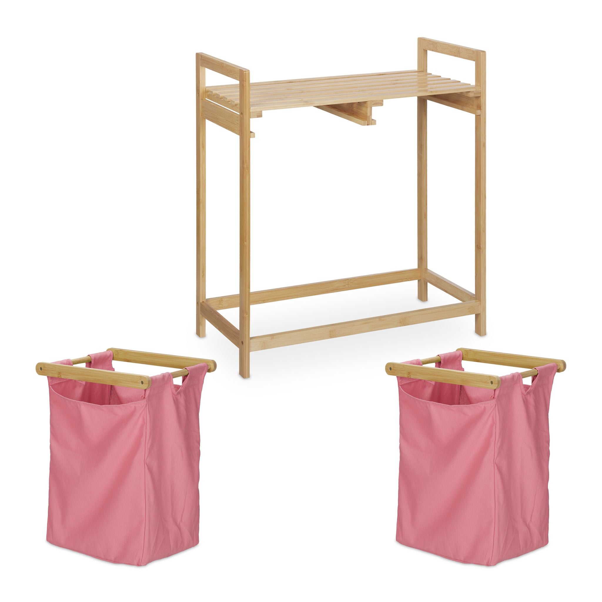 Wäschekorb Regal Bambus Hellbraun-Rosa von Relaxdays