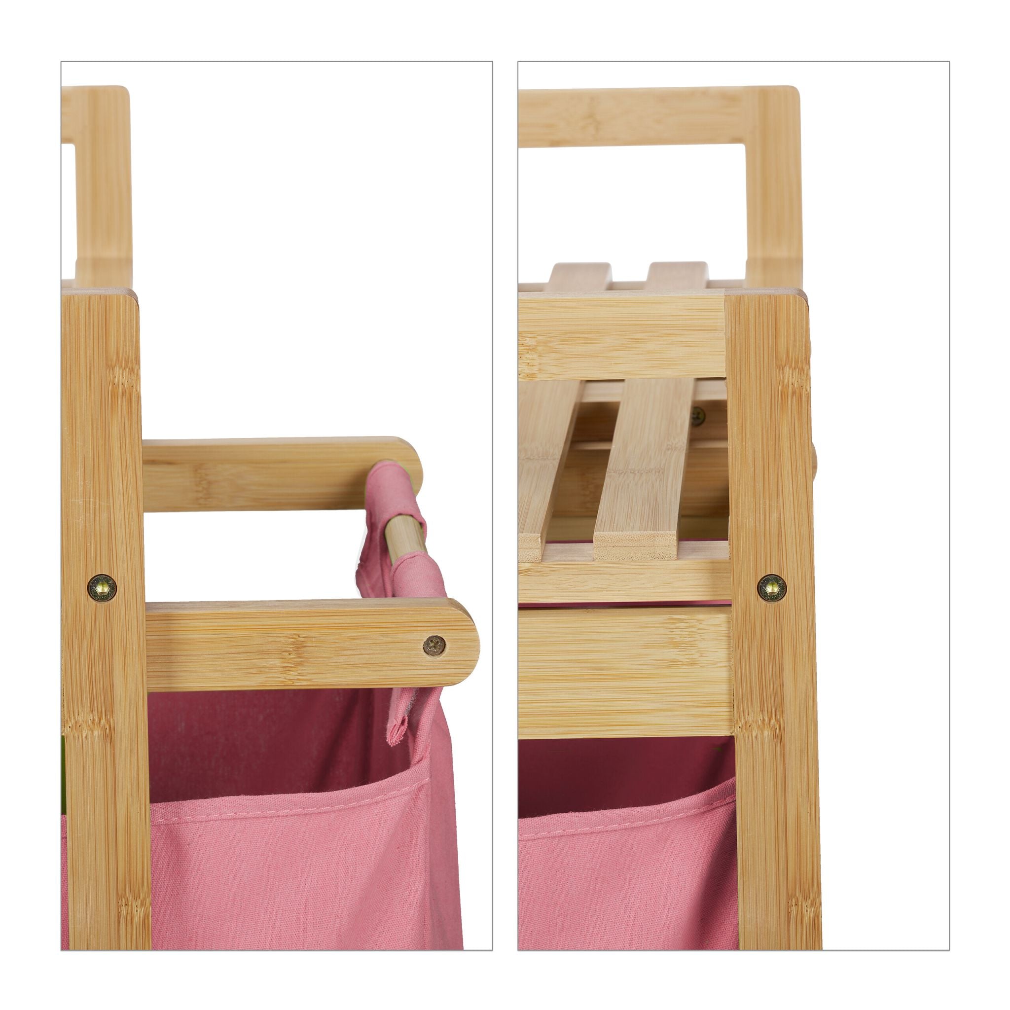 Wäschekorb Regal Bambus Hellbraun-Rosa von Relaxdays