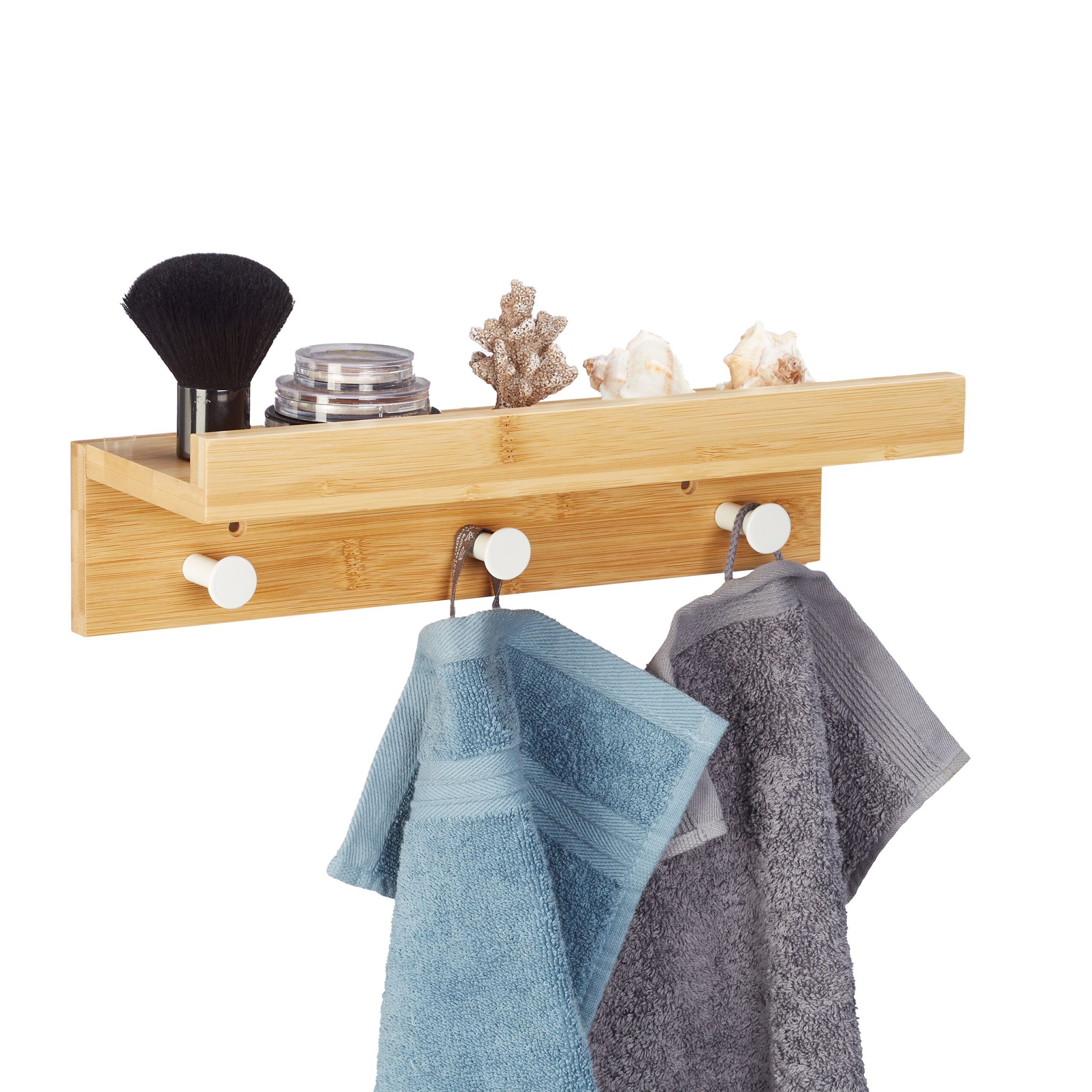 Wandregal mit 3er Hakenleiste Weiss-Hellbraun von Relaxdays