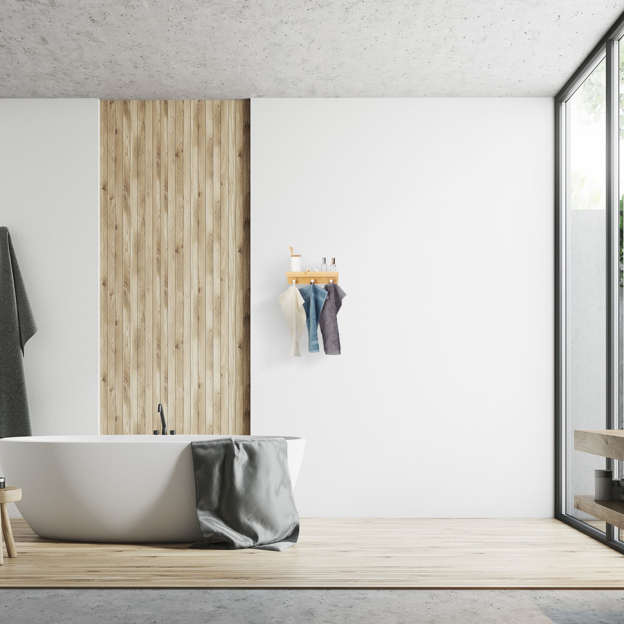 Wandregal mit 3er Hakenleiste Weiss-Hellbraun von Relaxdays