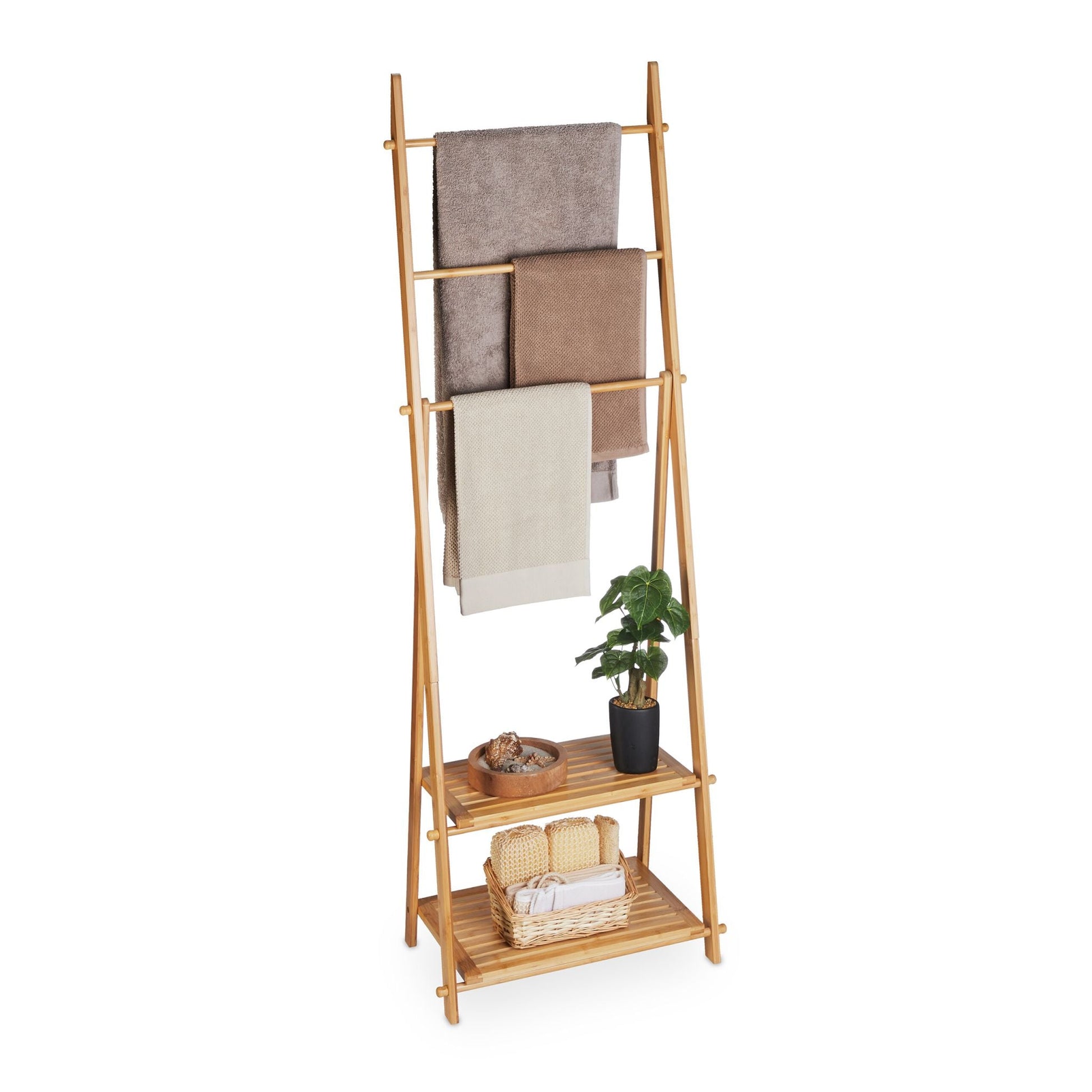 Handtuchständer Bambus 3 Stangen Hellbraun von Relaxdays
