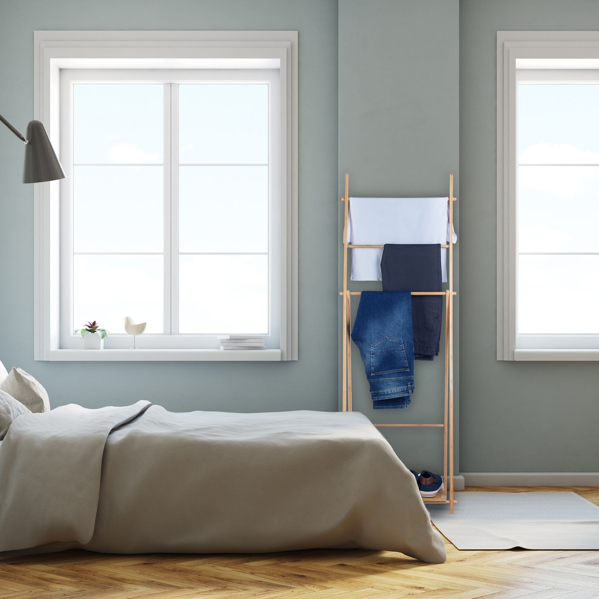 Handtuchständer Bambus 4 Stangen Hellbraun von Relaxdays