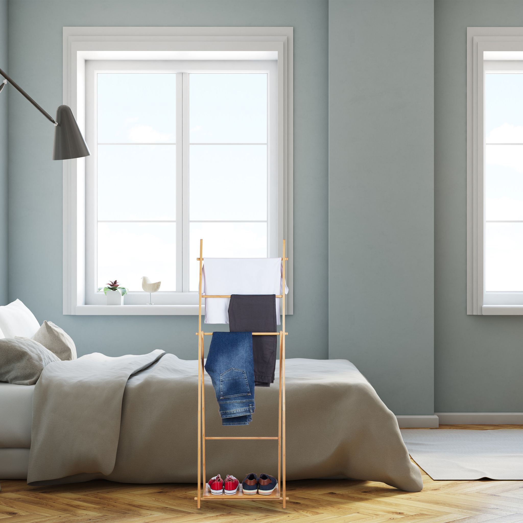 Handtuchständer Bambus 4 Stangen Hellbraun von Relaxdays