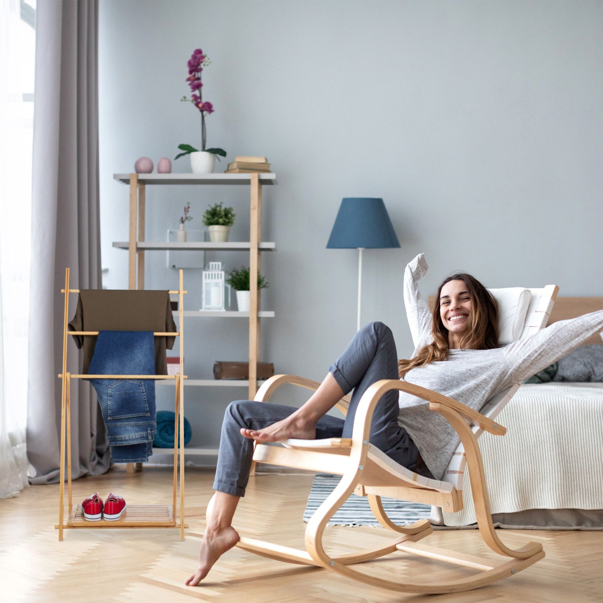 Bambus Handtuchleiter mit Ablage Hellbraun von Relaxdays
