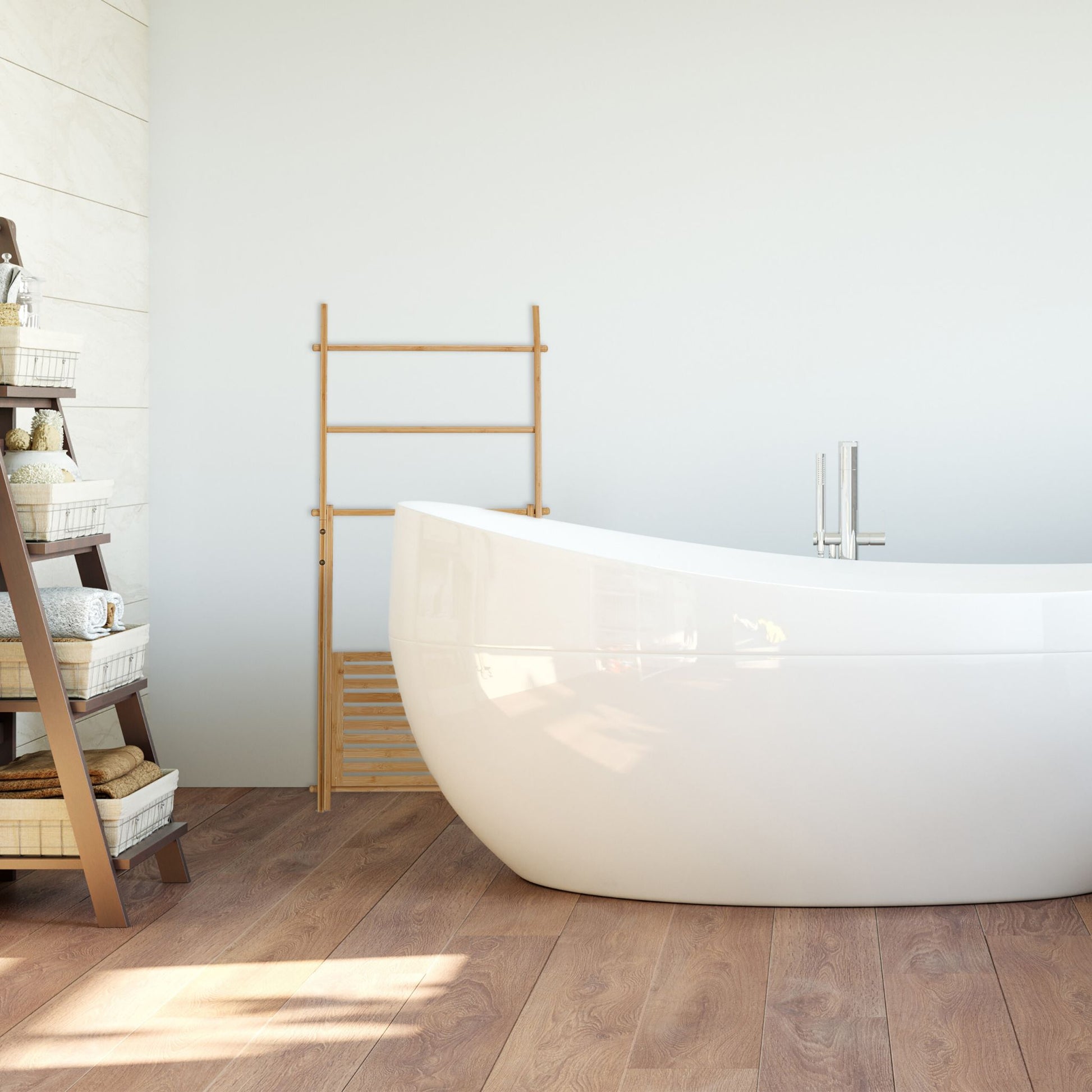 Bambus Handtuchleiter mit Ablage Hellbraun von Relaxdays