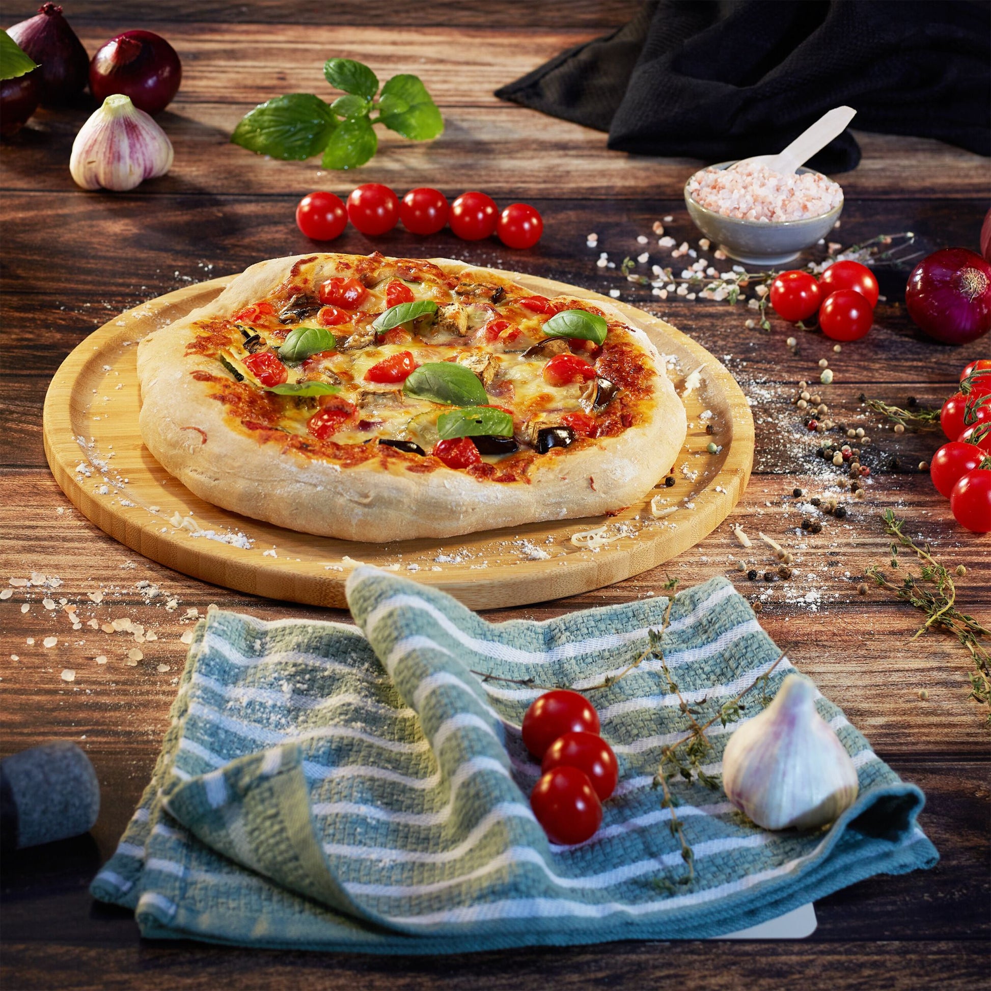 Bambus Pizzateller 32cm Hellbraun von Relaxdays