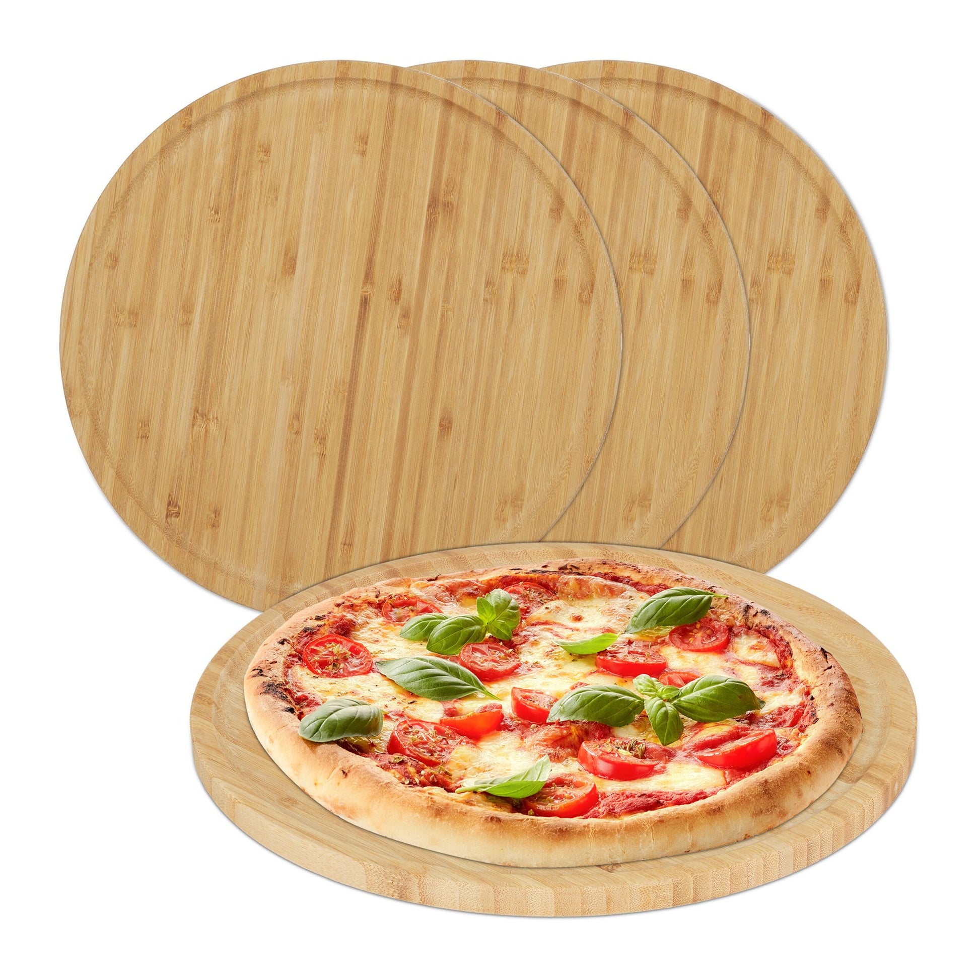 Bambus Pizzateller 4er-Set Hellbraun von Relaxdays