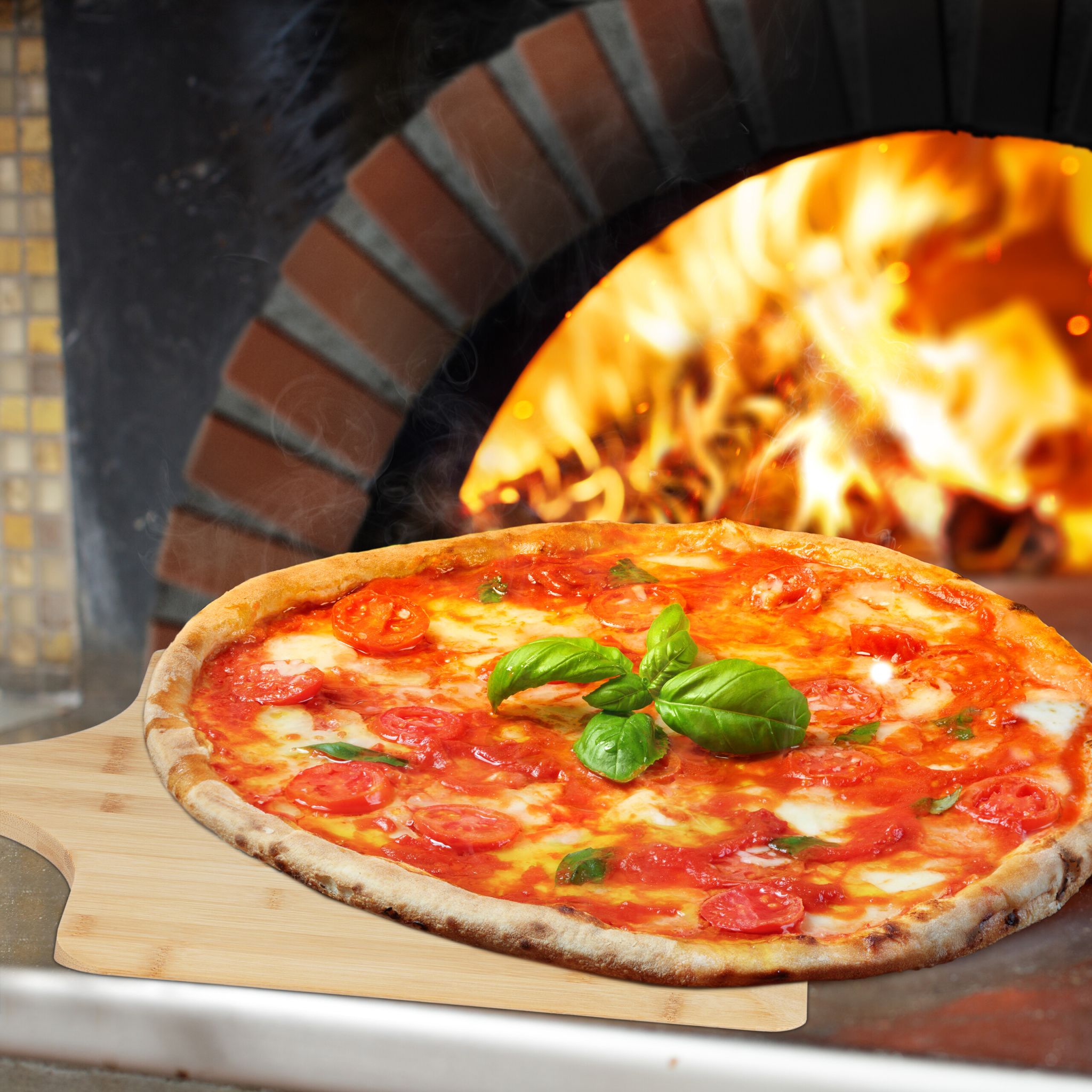Pizzaschieber XXL Bambus Hellbraun von Relaxdays