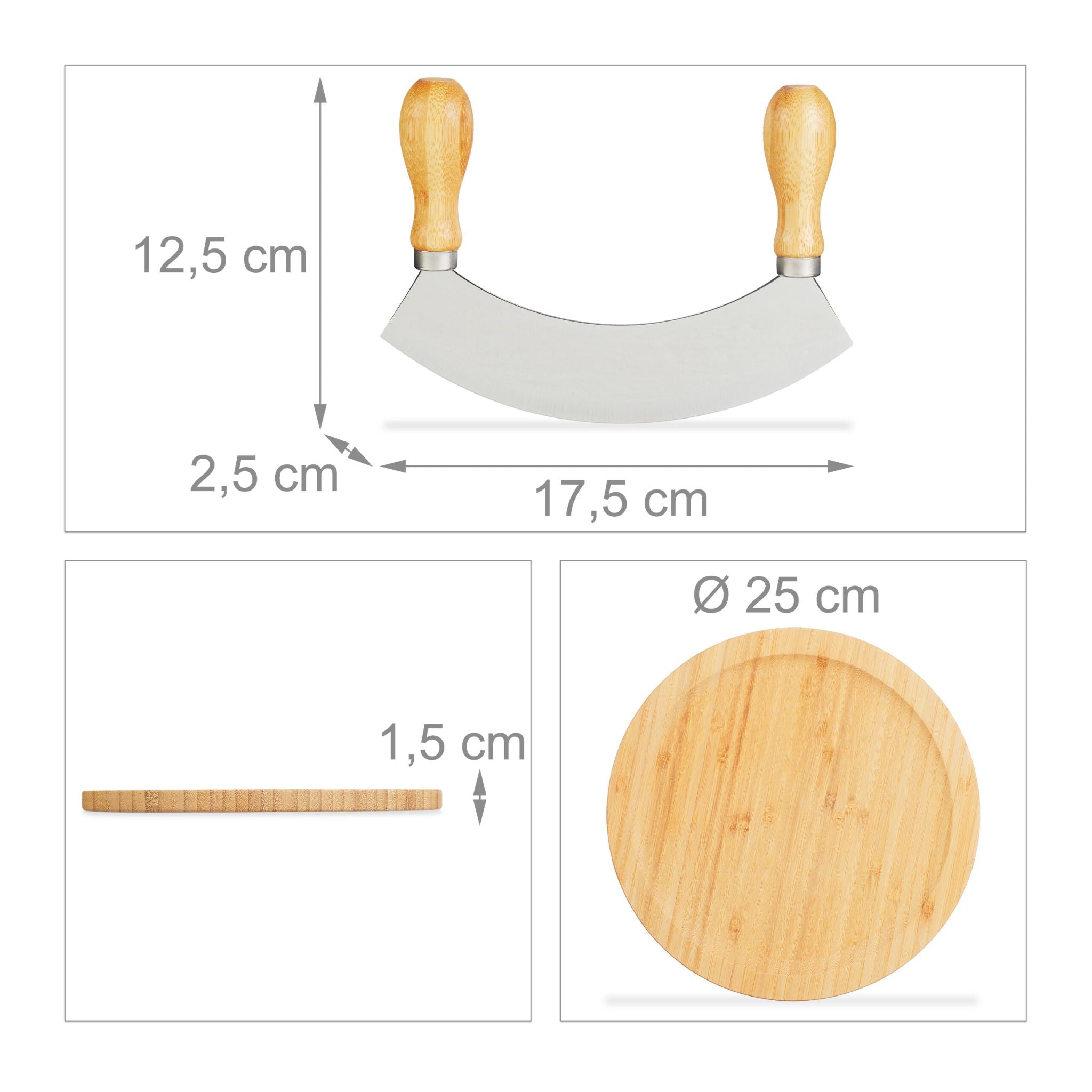 Einschneidiges Wiegemesser mit XL-Brett Hellbraun-Silber