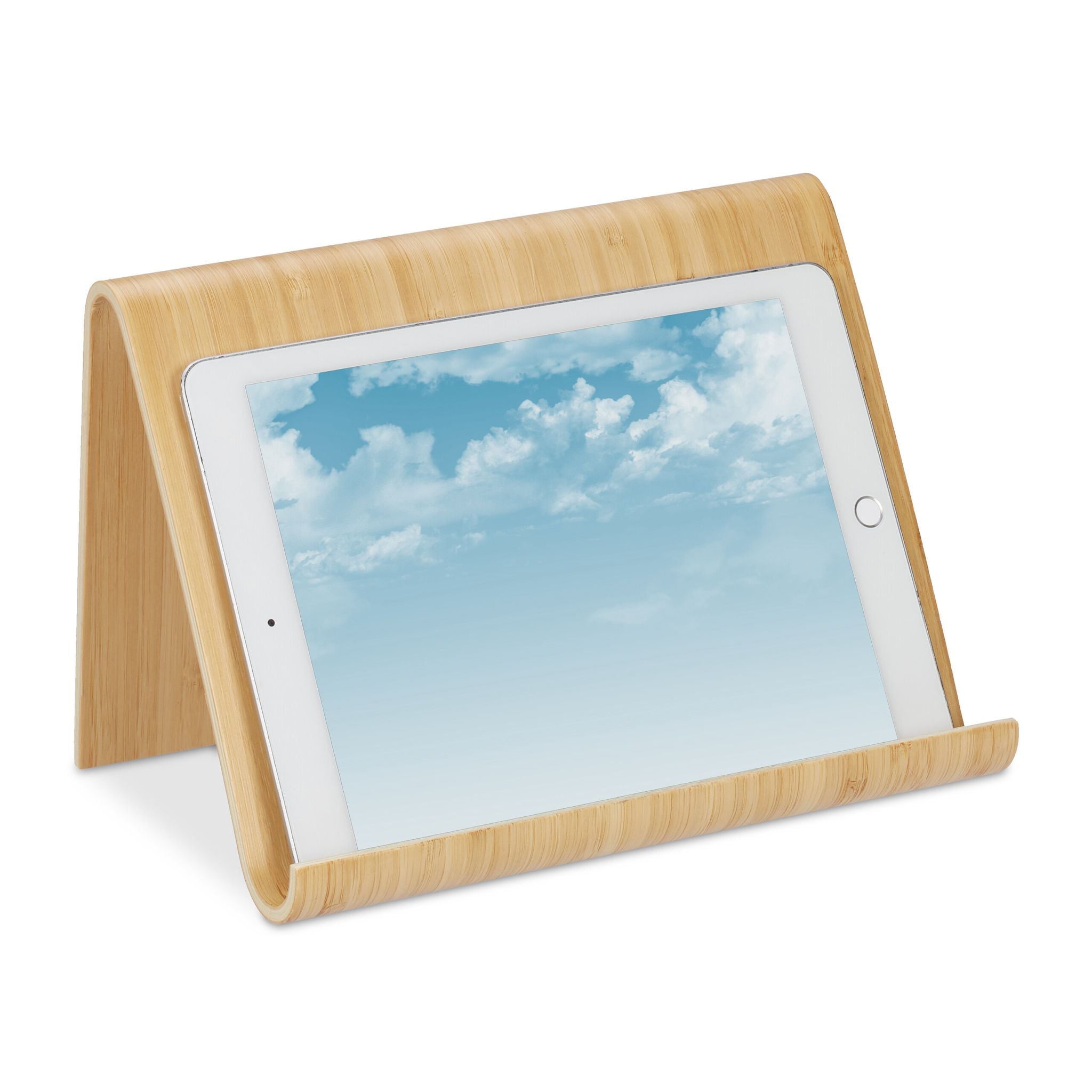 Tablet-Ständer Holz Hellbraun von Relaxdays