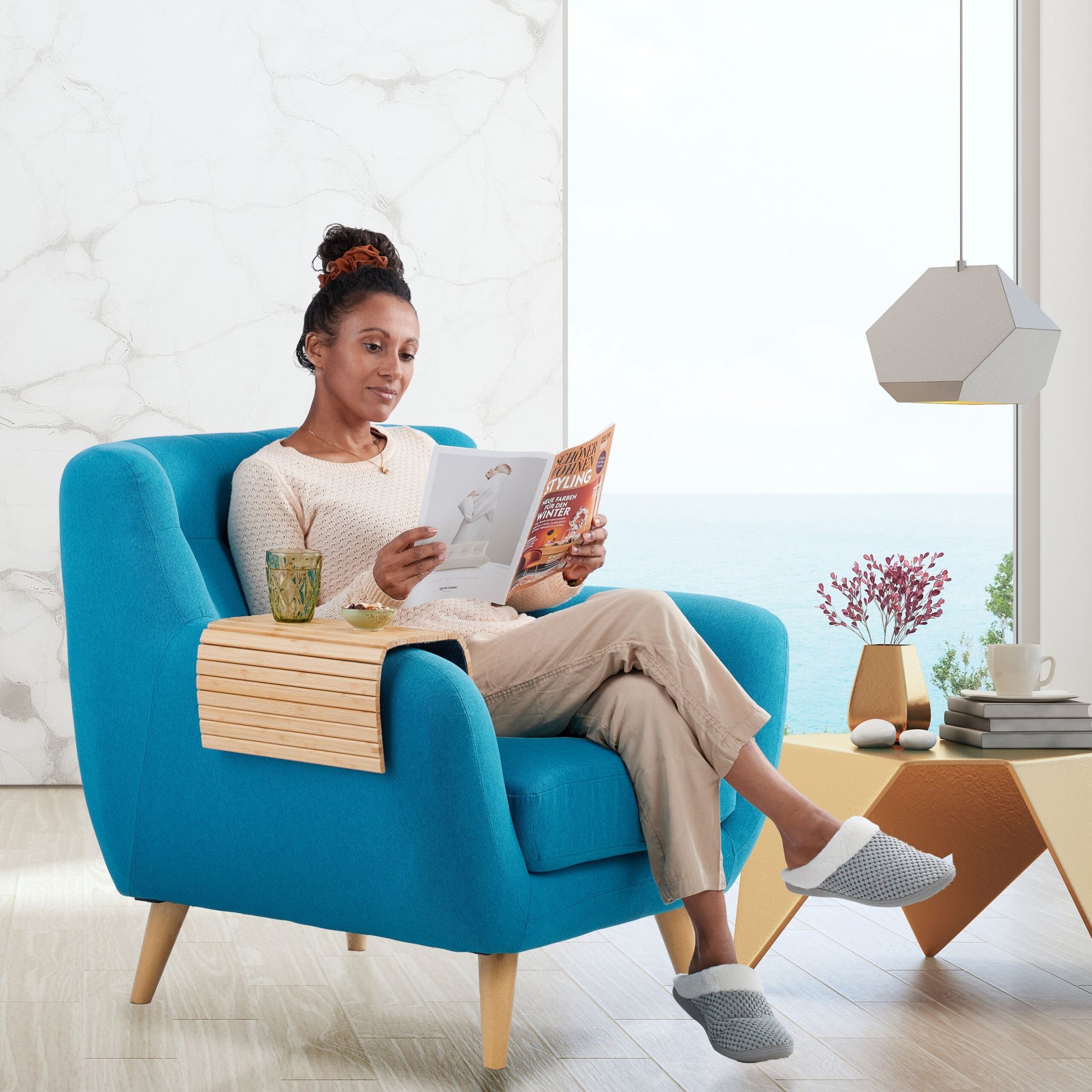 Sofatablett Bambus Hellbraun-Grau von Relaxdays