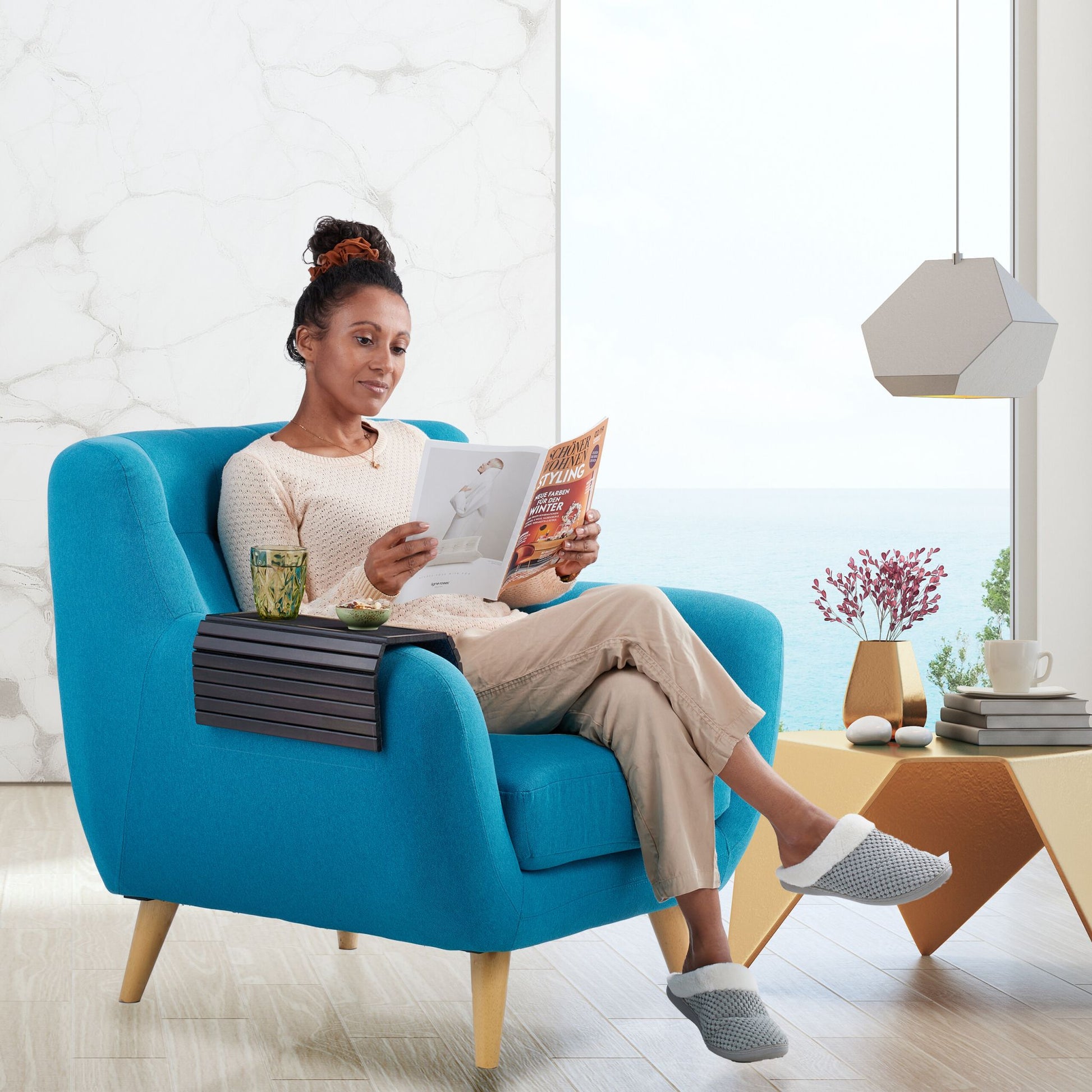 Sofatablett Bambus dunkelbraun Dunkelbraun-Schwarz-Grau von Relaxdays