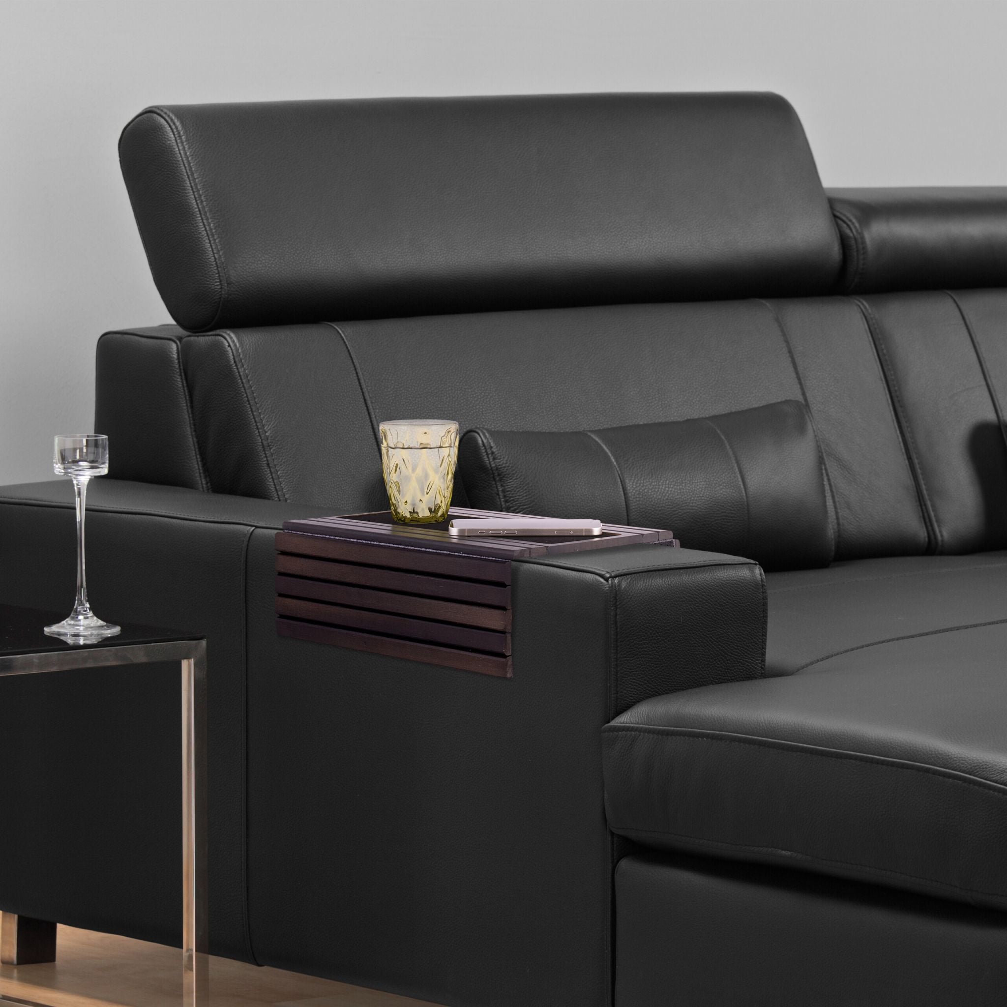 Sofatablett Bambus dunkelbraun Dunkelbraun-Schwarz-Grau von Relaxdays