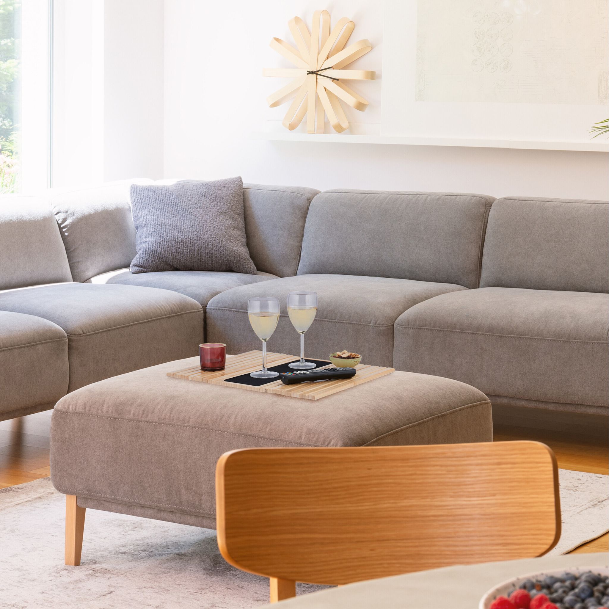 Sofatablett Bambus natur Hellbraun-Schwarz-Grau von Relaxdays