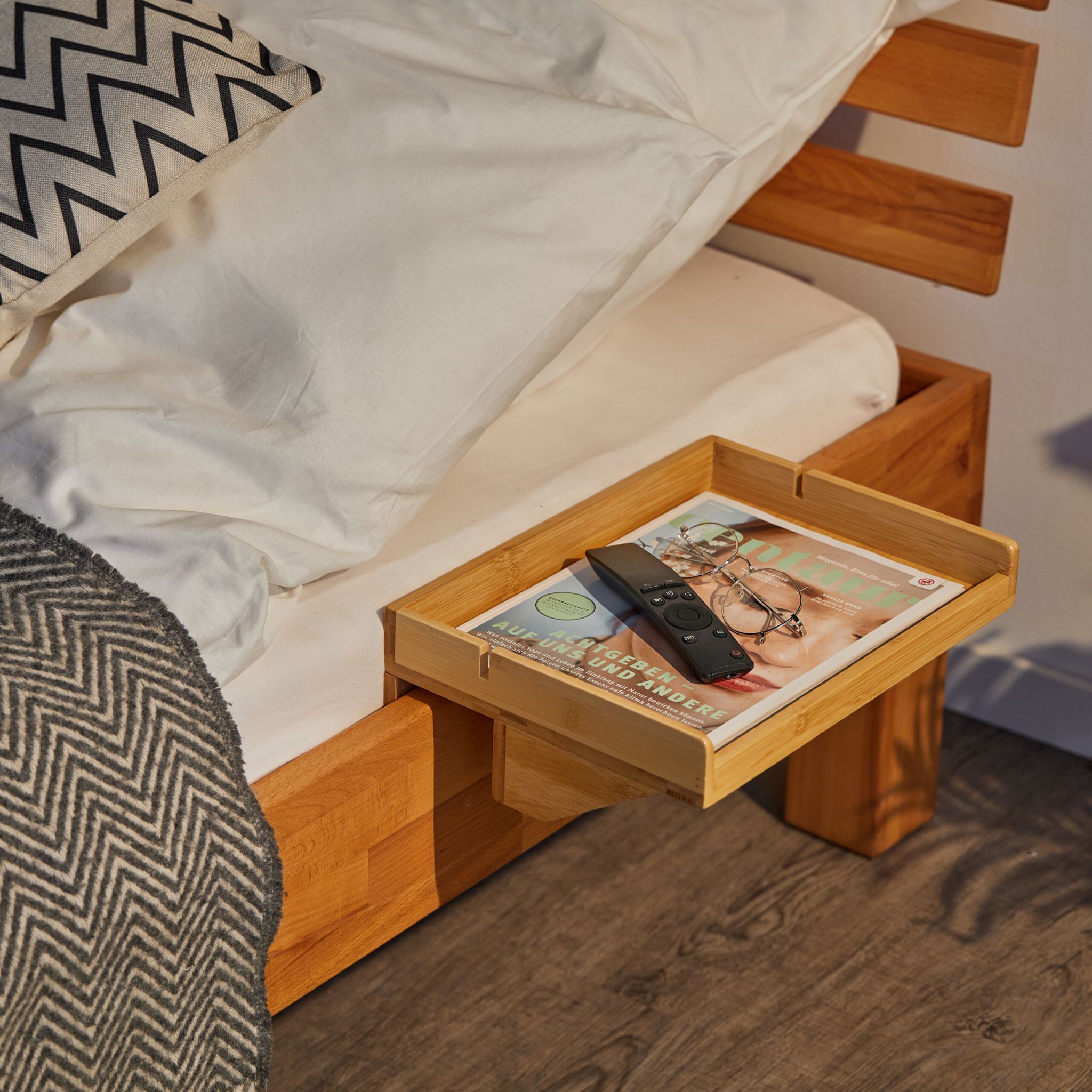 Klemmbare Bettablage Bambus Hellbraun von Relaxdays