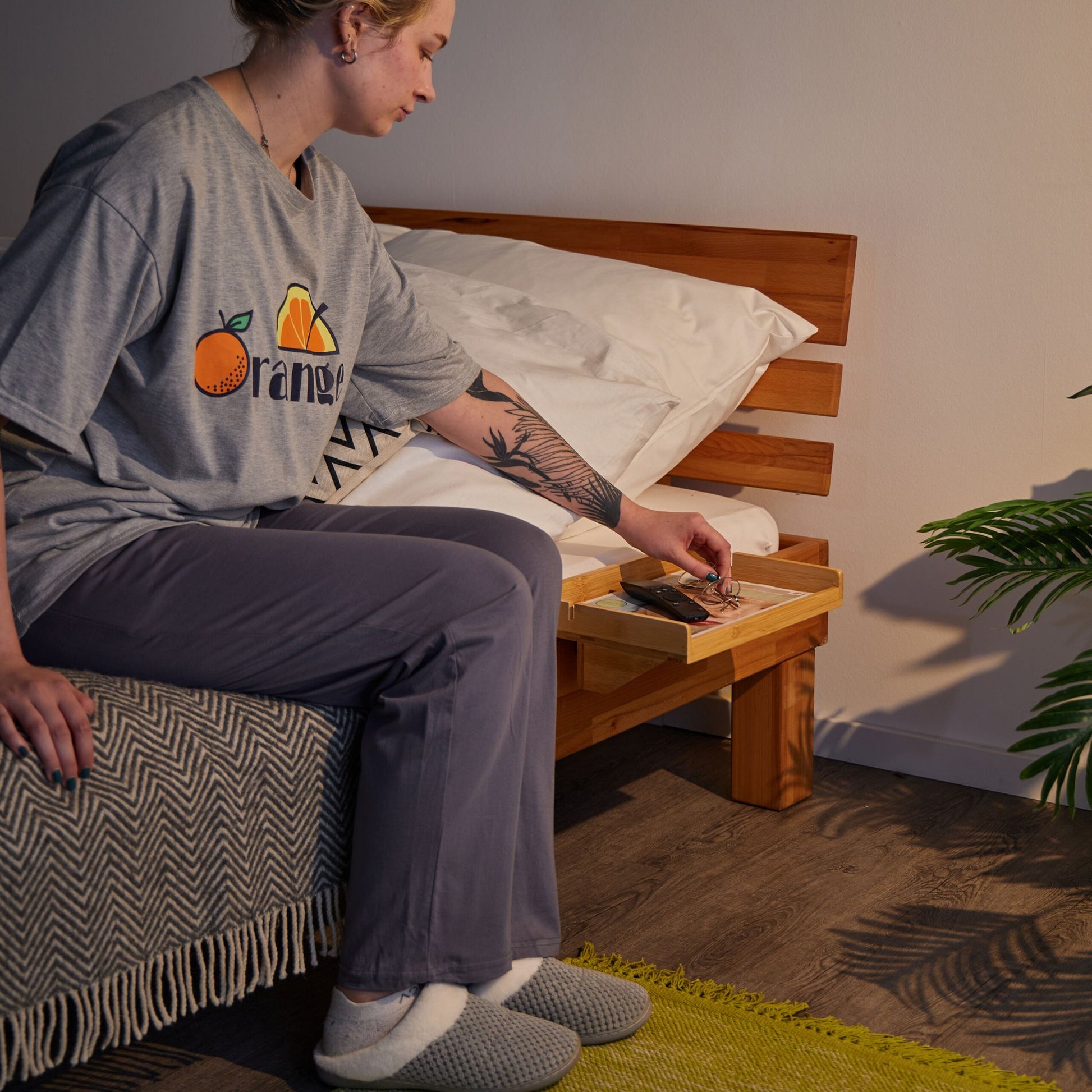 Klemmbare Bettablage Bambus Hellbraun von Relaxdays