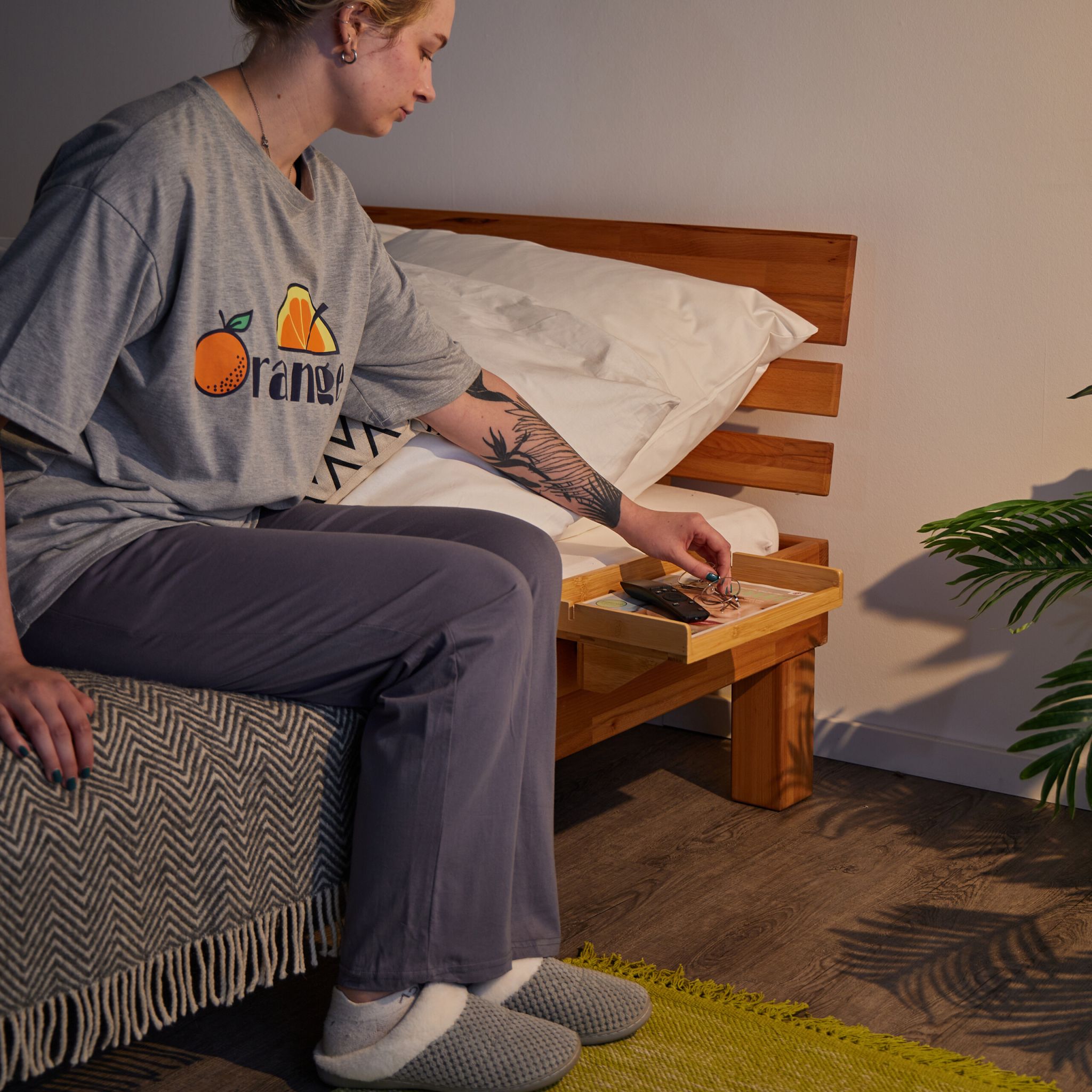 Klemmbare Bettablage Bambus Hellbraun von Relaxdays