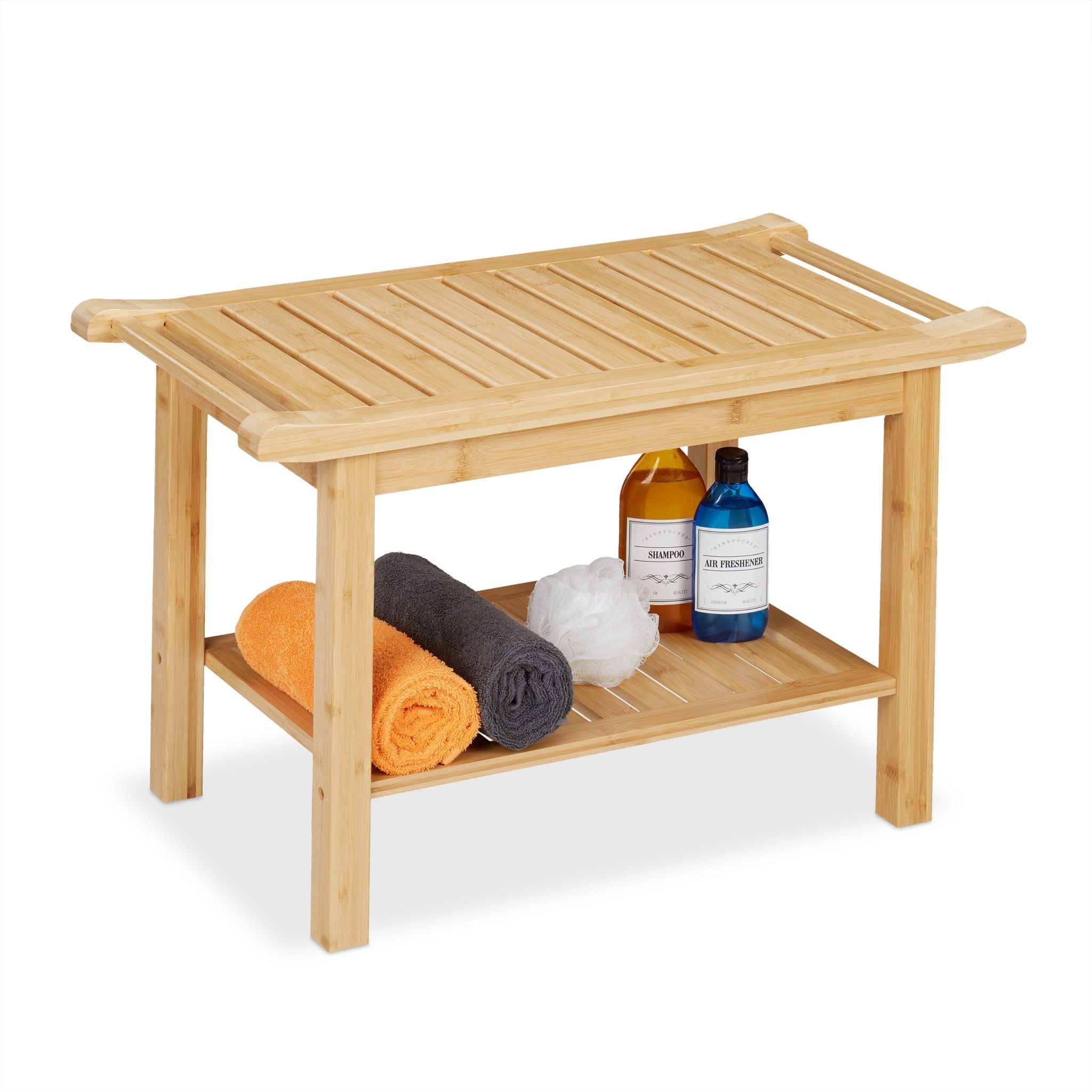Badhocker Bambus mit Griffen Hellbraun von Relaxdays