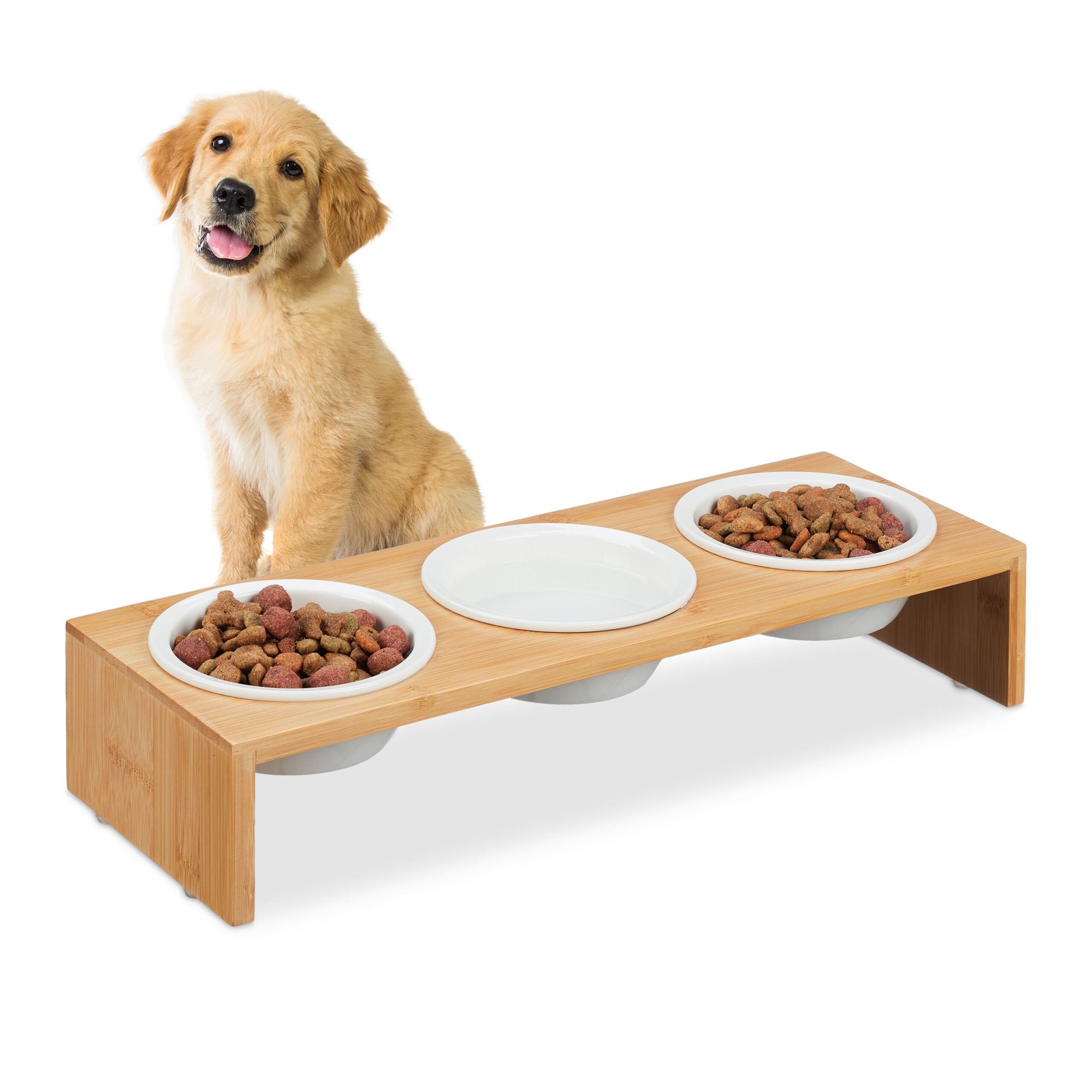 Futterstation für Hunde Weiss-Hellbraun von Relaxdays