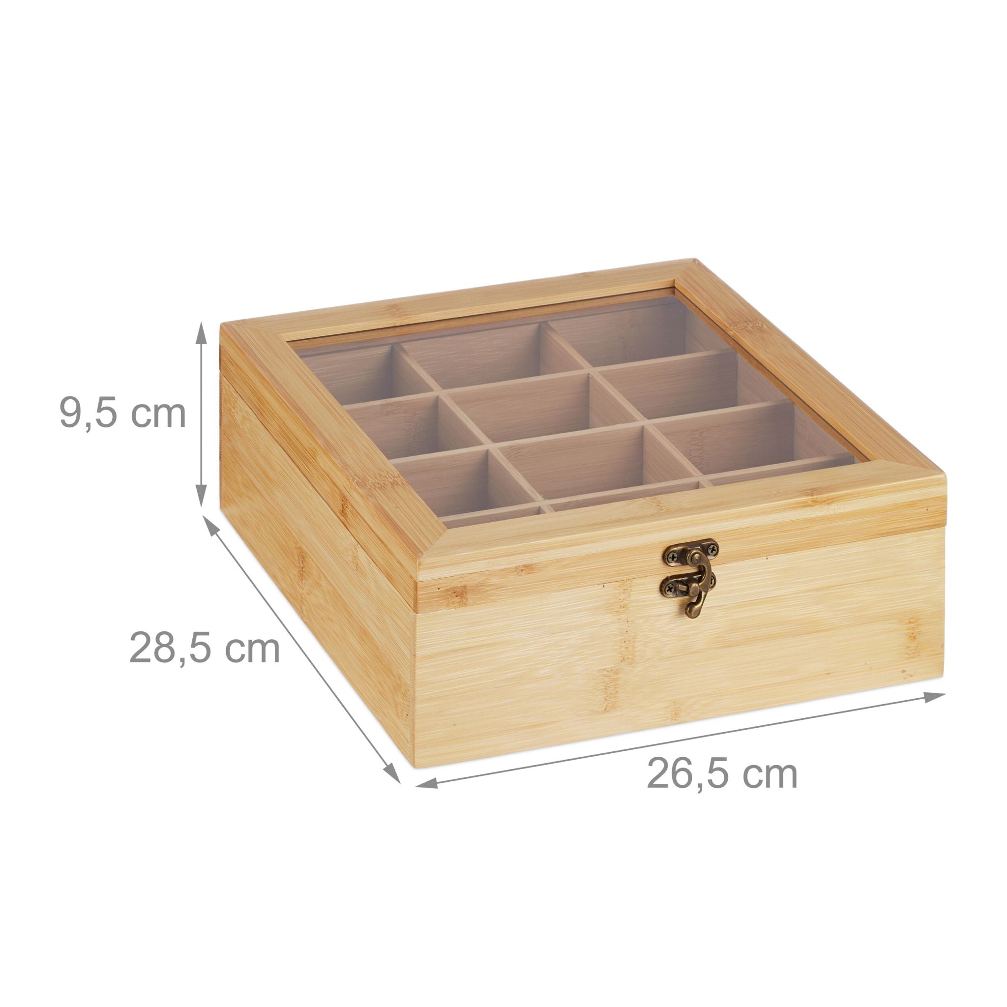 Teebox mit 12 Fächern Bambus Hellbraun-Kupfer-Transparent von Relaxdays