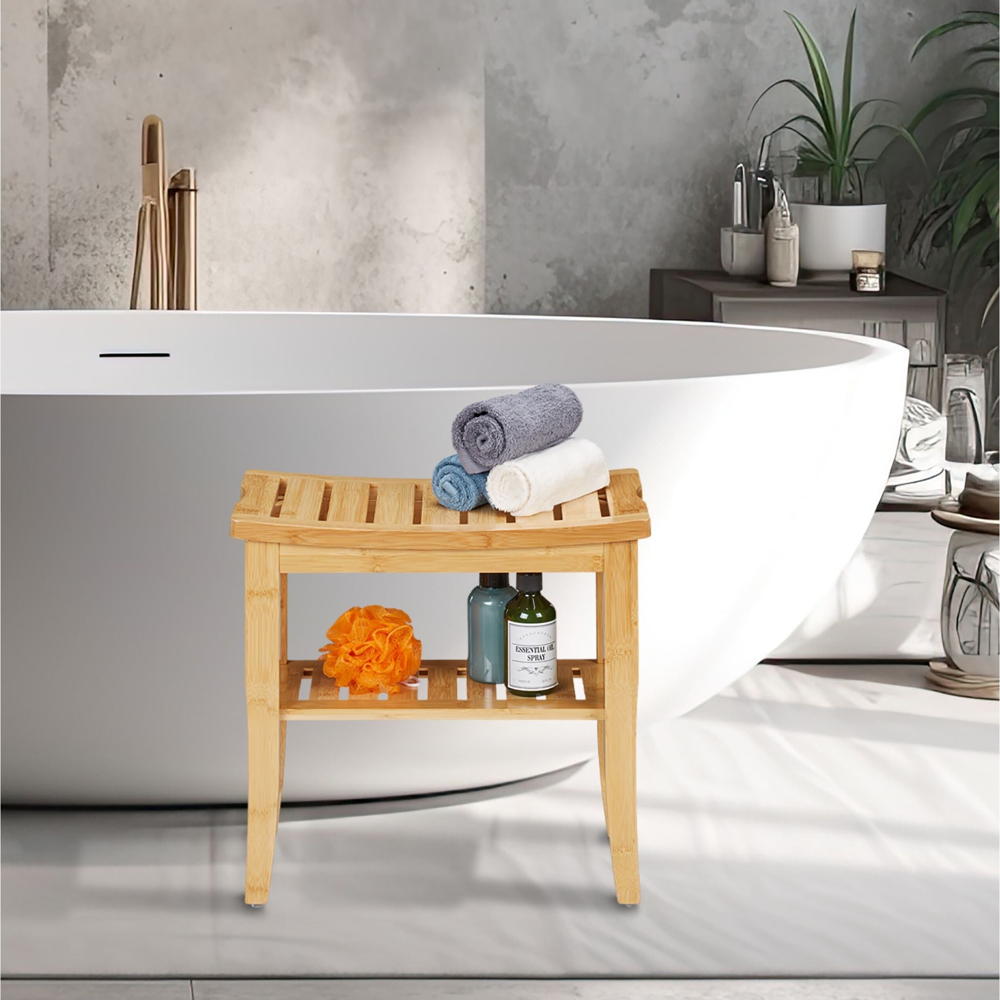 Badhocker Bambus Hellbraun von Relaxdays