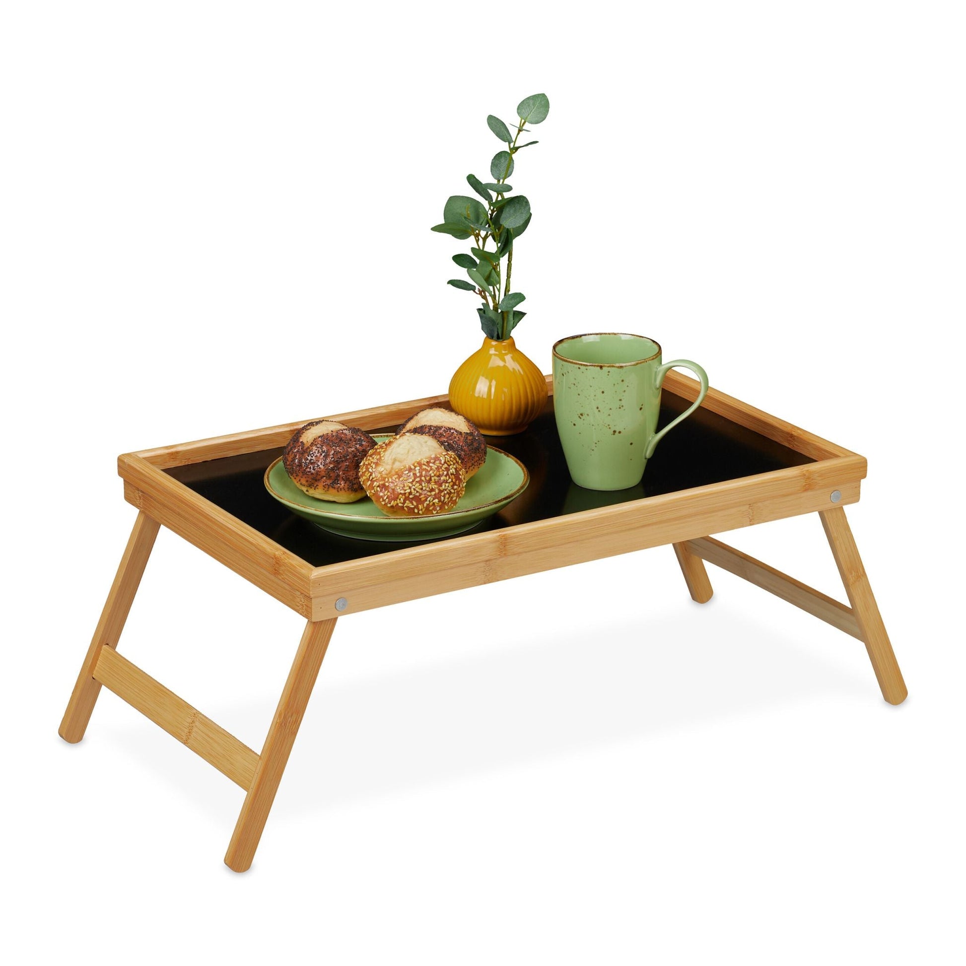 Klappbares Betttablett Bambus Hellbraun-Schwarz von Relaxdays