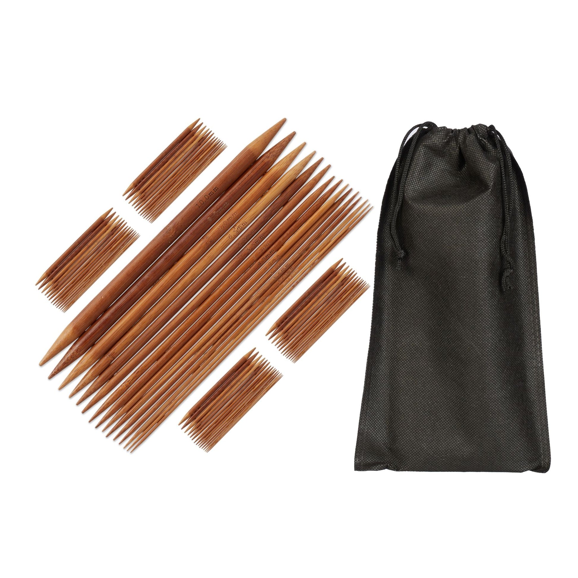 Nadelspiel Bambus mit Tasche 75er-Set Braun von Relaxdays