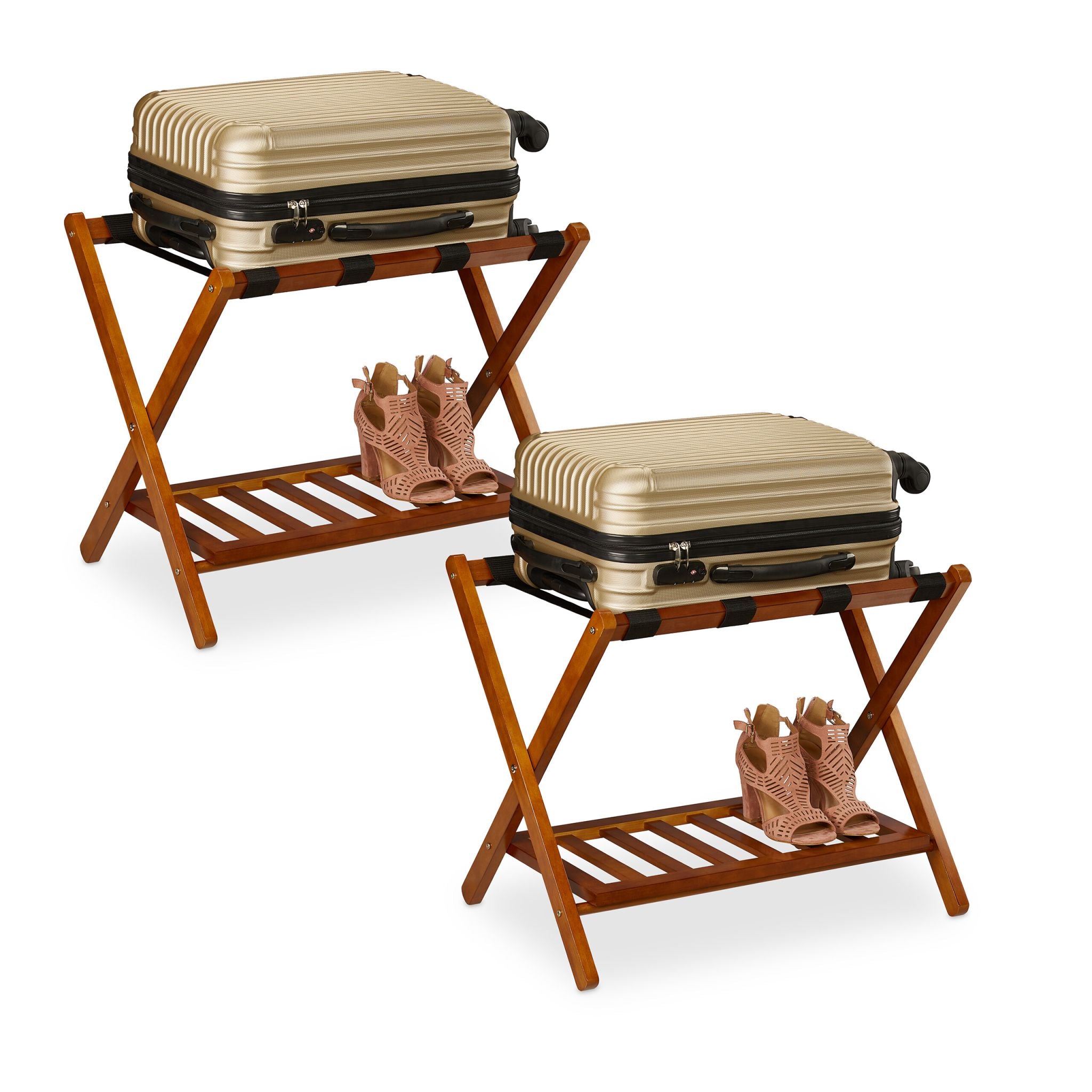 Kofferständer klappbar 2er-Set Hellbraun-Schwarz von Relaxdays