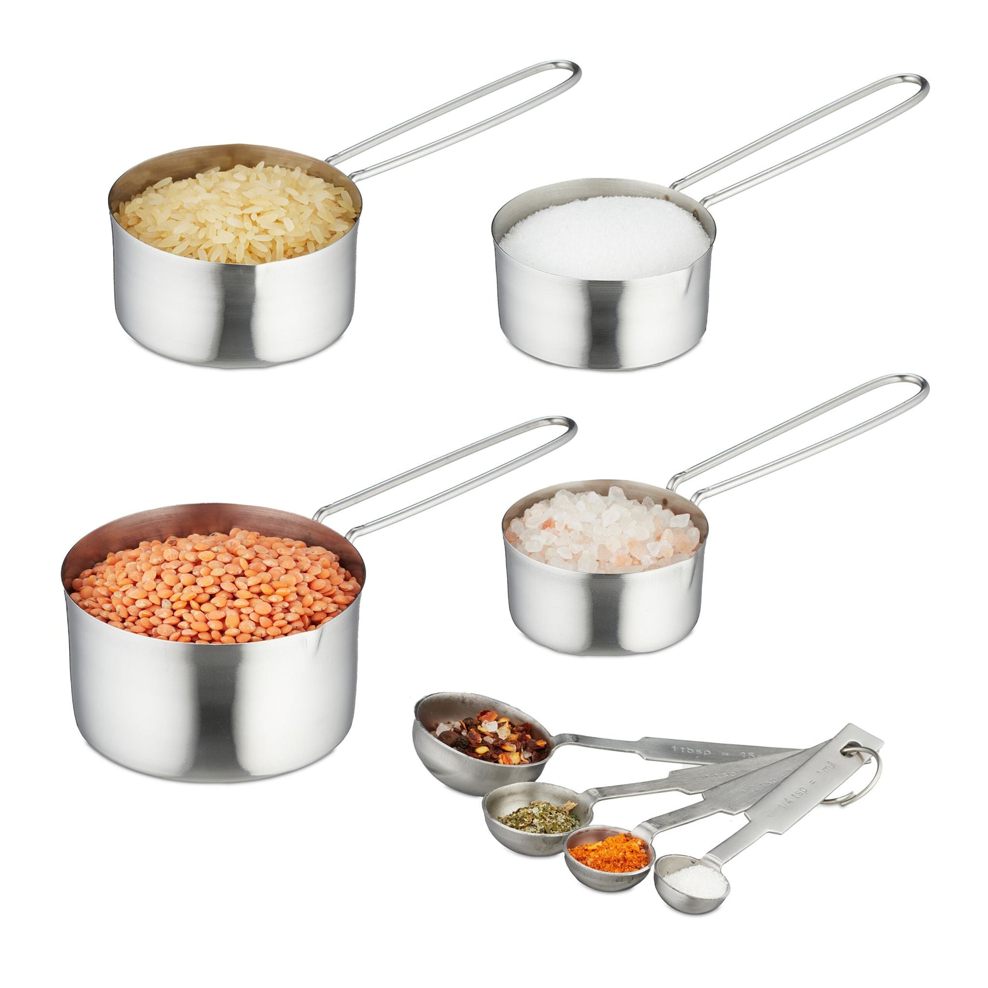 Messbecher und Messlöffel 8er-Set Silber von Relaxdays