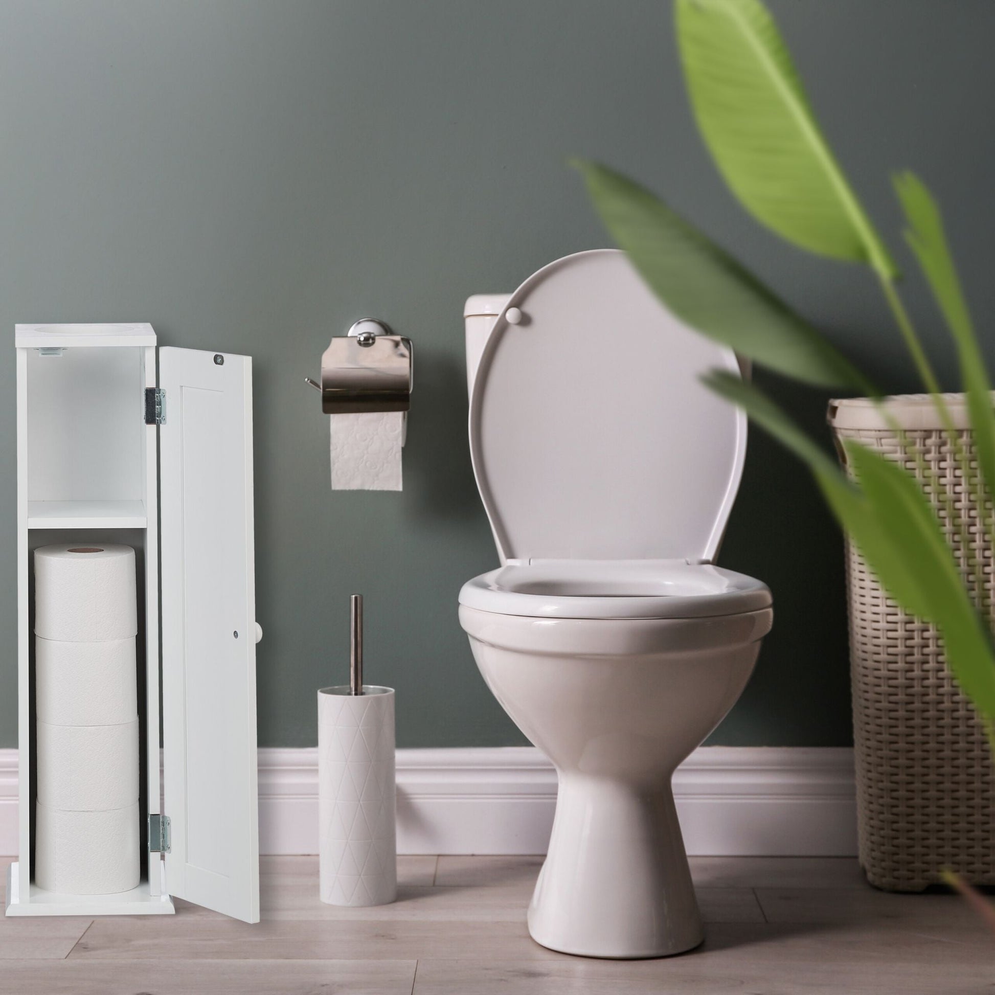 Schmaler Toilettenschrank mit 2 Ablagen Weiss von Relaxdays