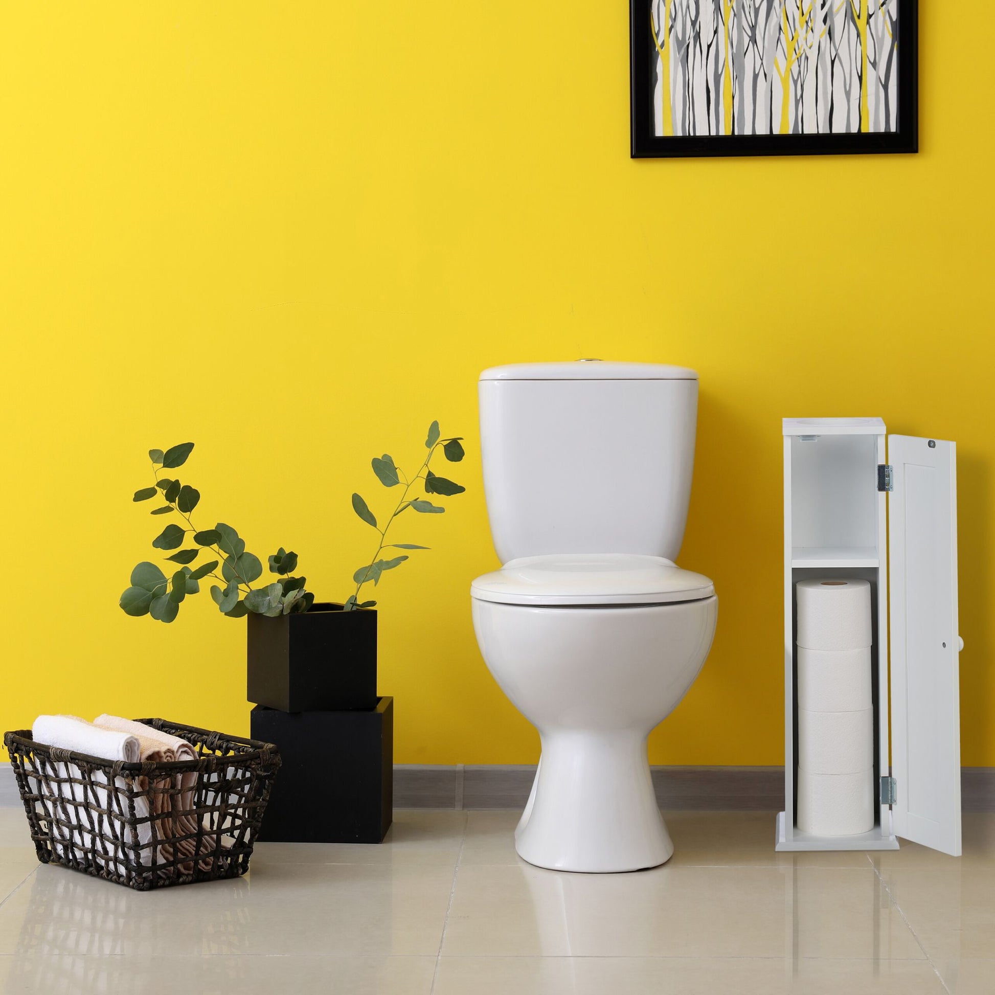 Schmaler Toilettenschrank mit 2 Ablagen Weiss von Relaxdays