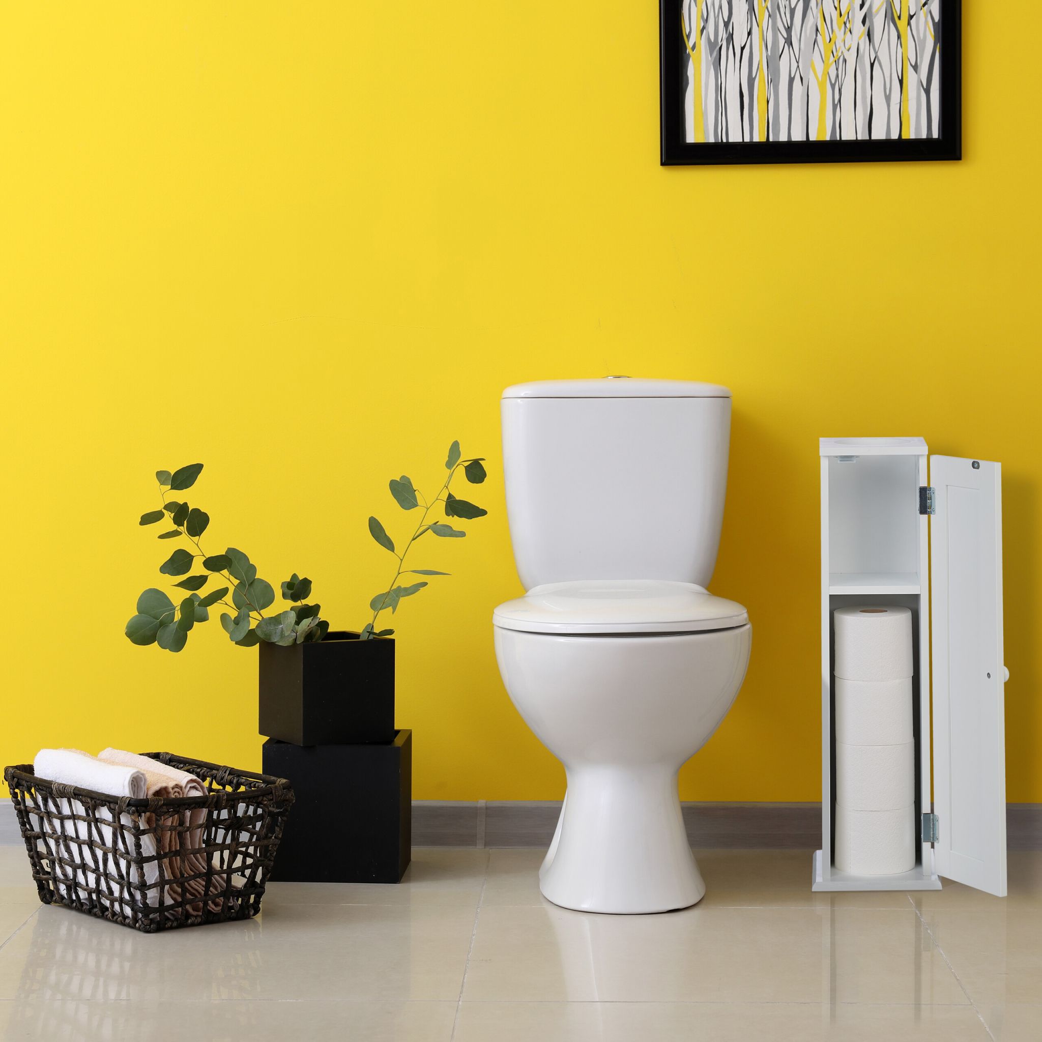 Schmaler Toilettenschrank mit 2 Ablagen Weiss von Relaxdays