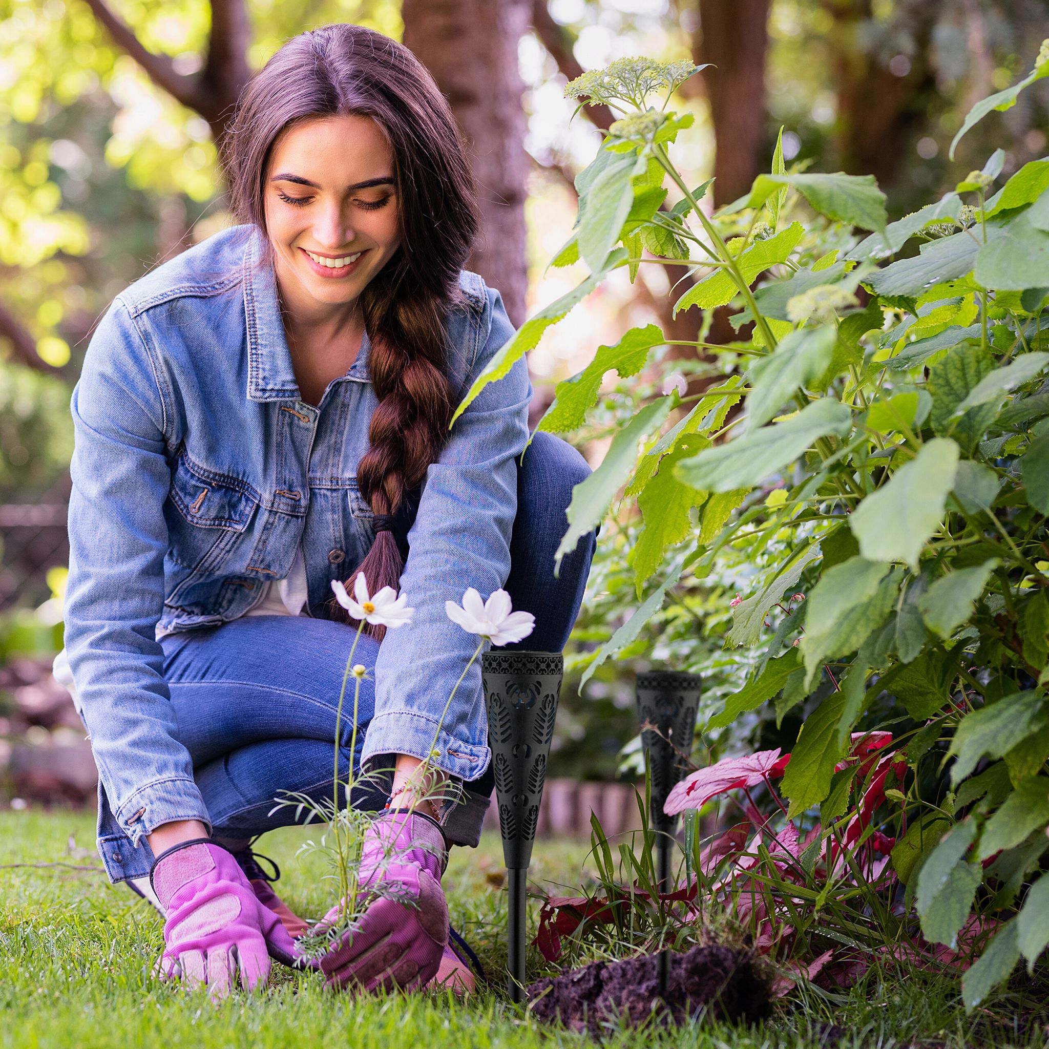 Solarlampenset mit Lichteffekt Schwarz von Relaxdays