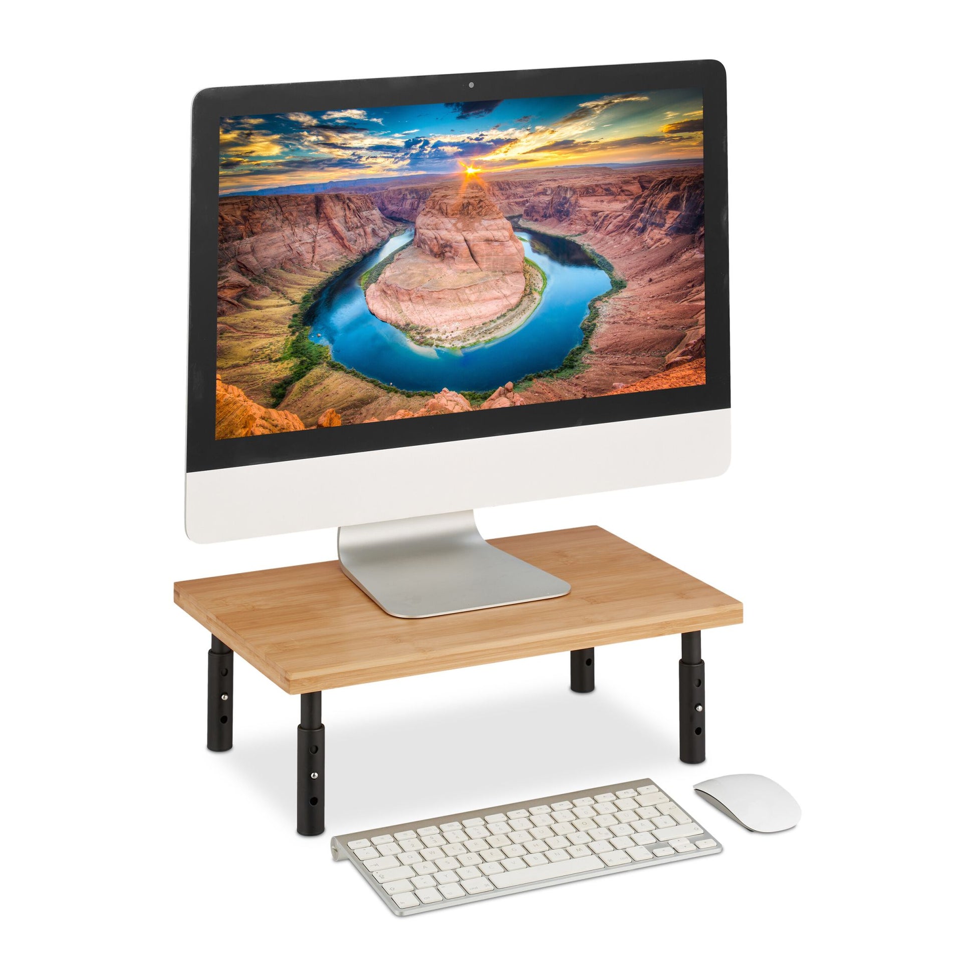 Höhenverstellbarer Monitorständer Hellbraun-Schwarz von Relaxdays