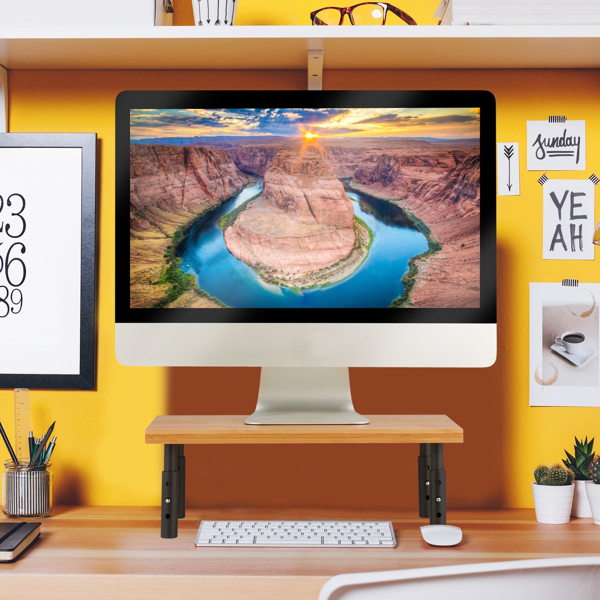 Höhenverstellbarer Monitorständer Hellbraun-Schwarz von Relaxdays