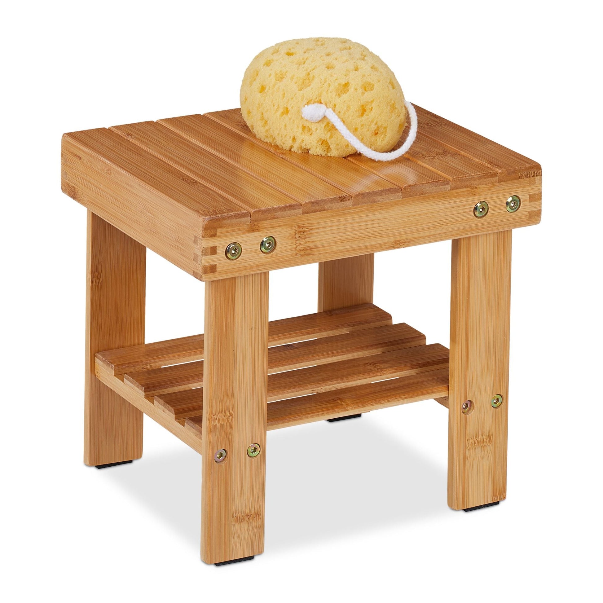 Bambus Badhocker mit Zusatzablage Hellbraun von Relaxdays