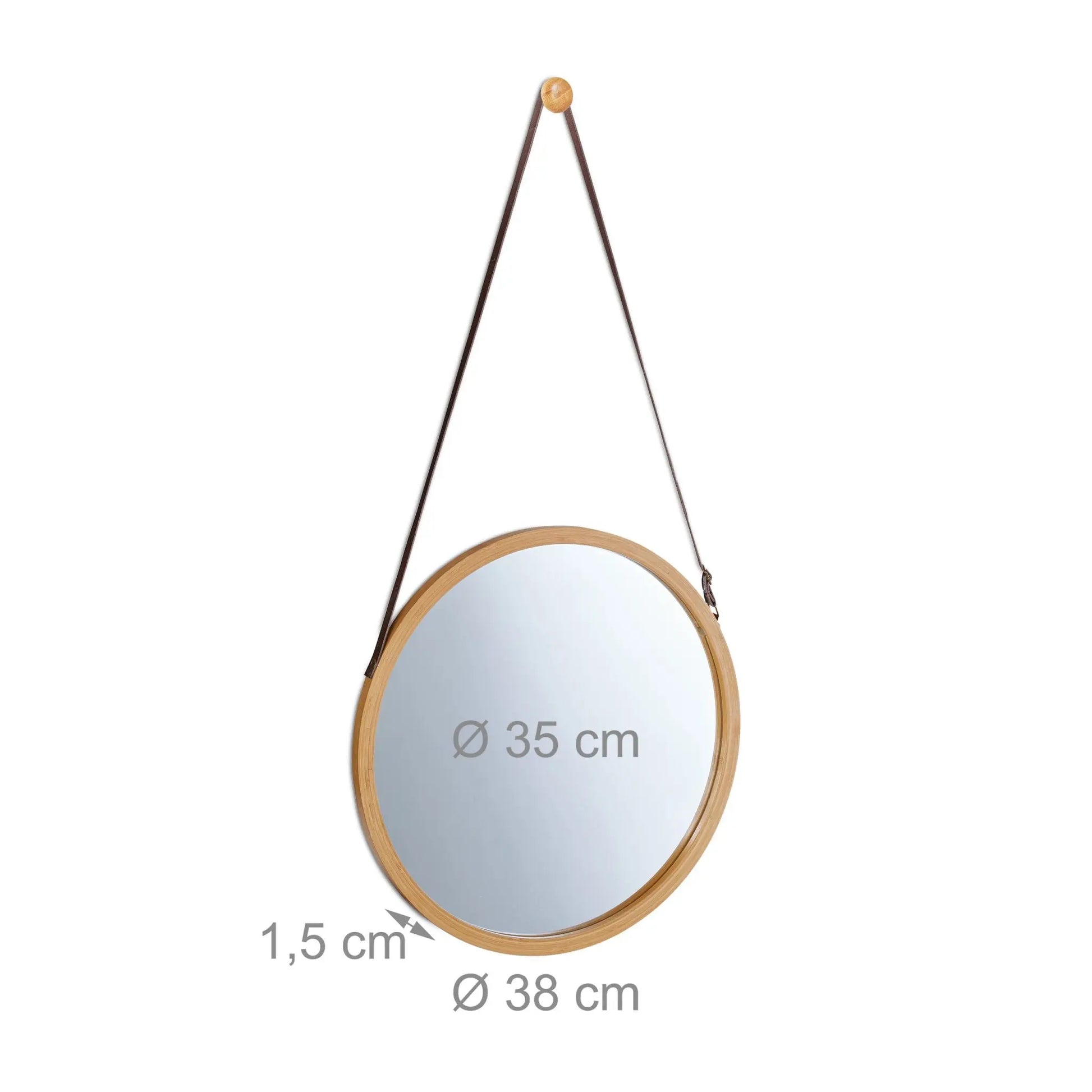 Hängespiegel rund mit Bambusrahmen Braun-Hellbraun-Transparent von Relaxdays
