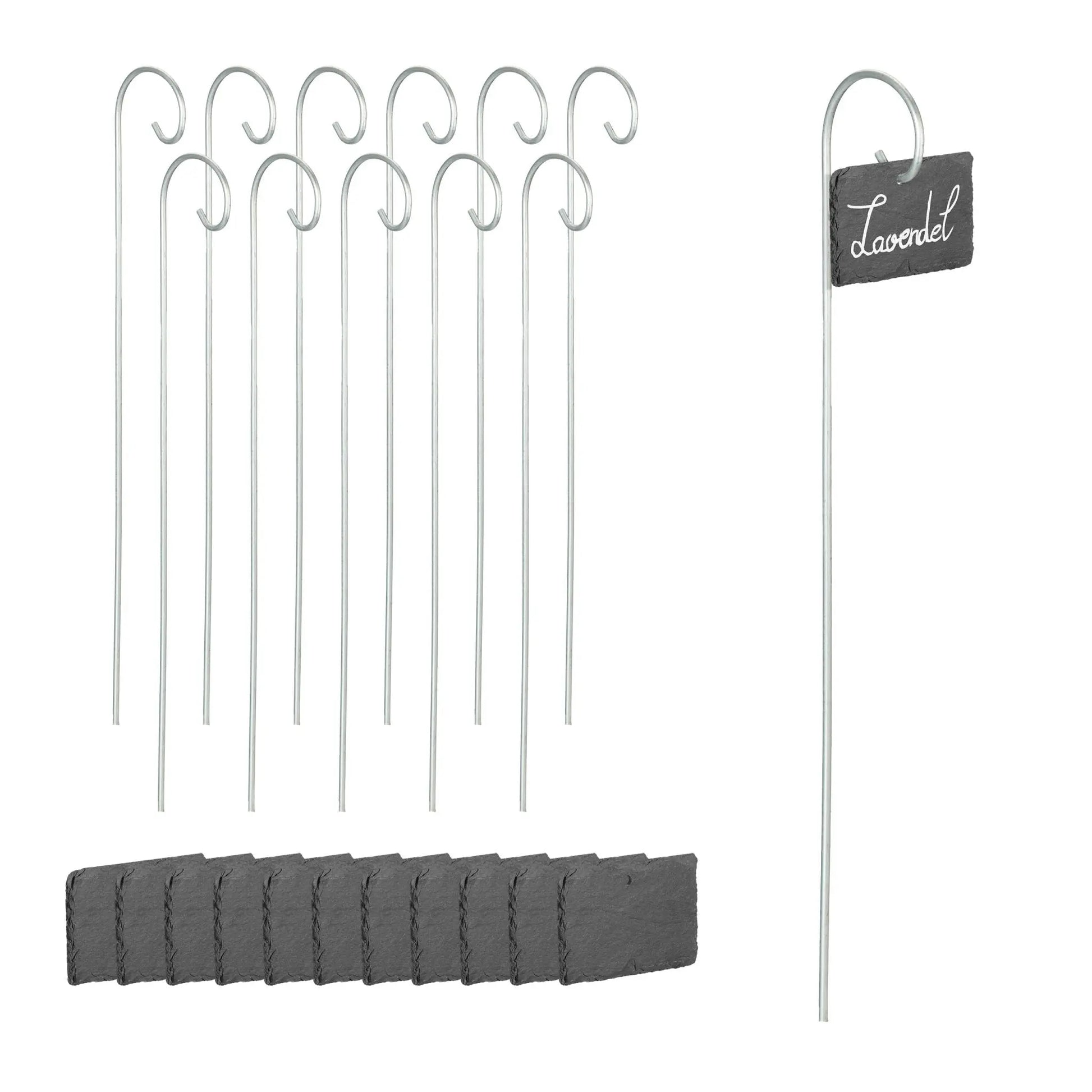 Schiefer-Pflanzenschilder mit Stab 12er-Set Anthrazit-Silber von Relaxdays