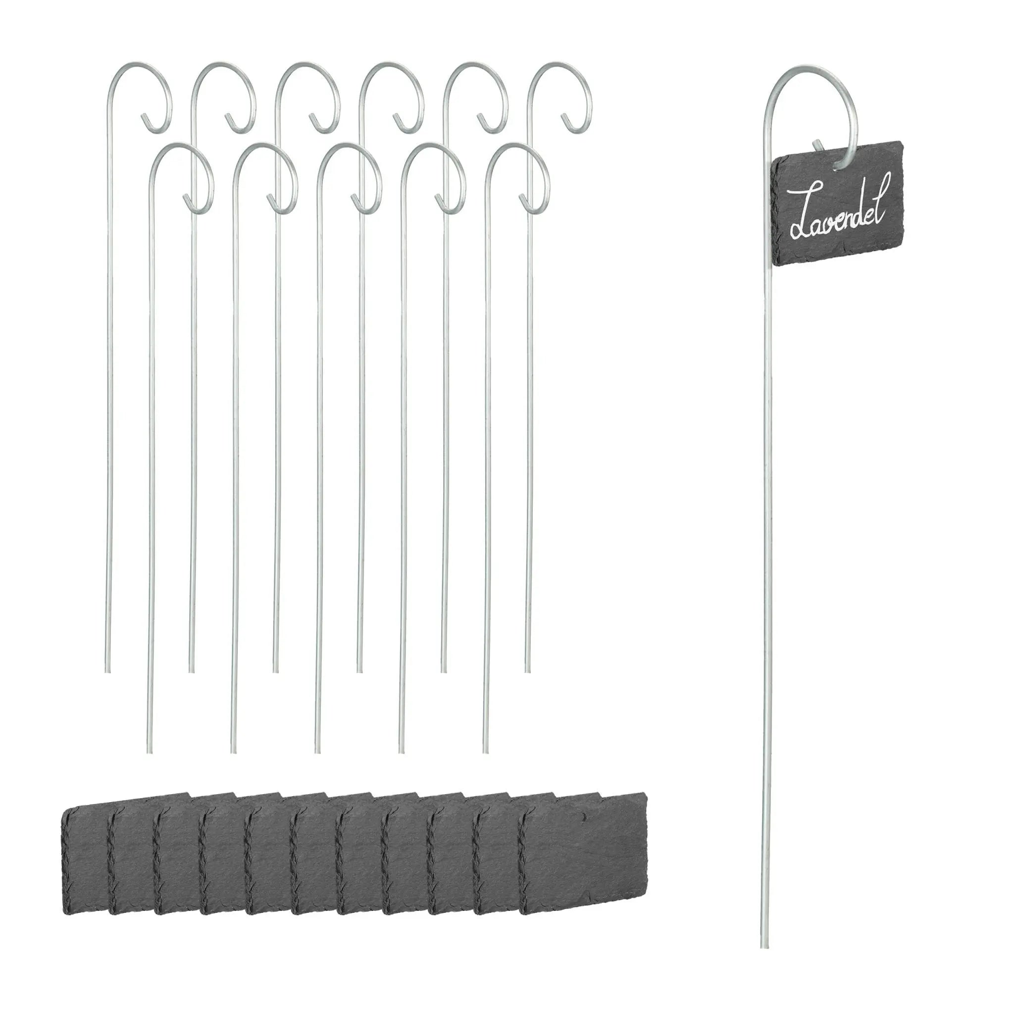 Schiefer-Pflanzenschilder mit Stab 12er-Set Anthrazit-Silber von Relaxdays