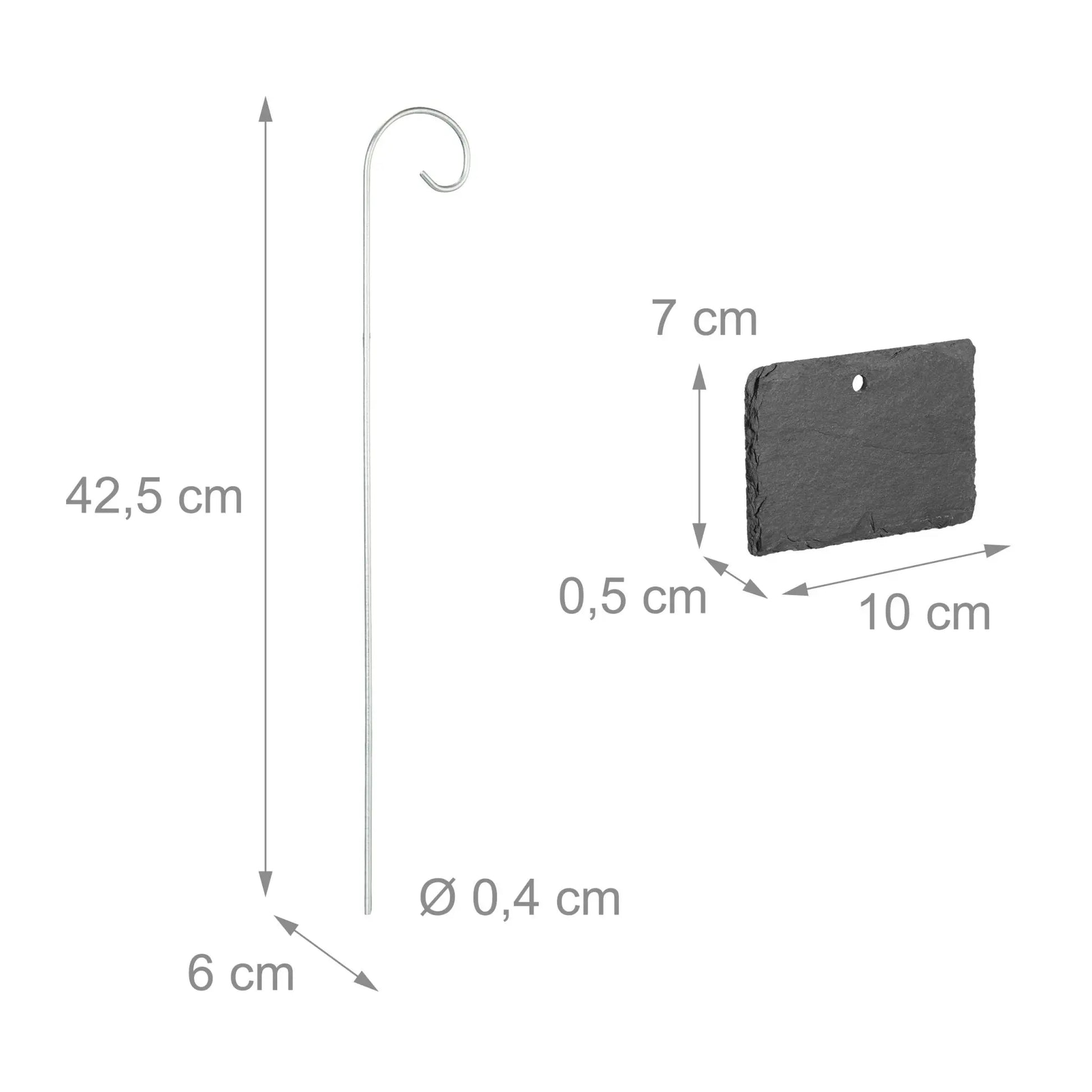 Schiefer-Pflanzenschilder mit Stab 12er-Set Anthrazit-Silber von Relaxdays