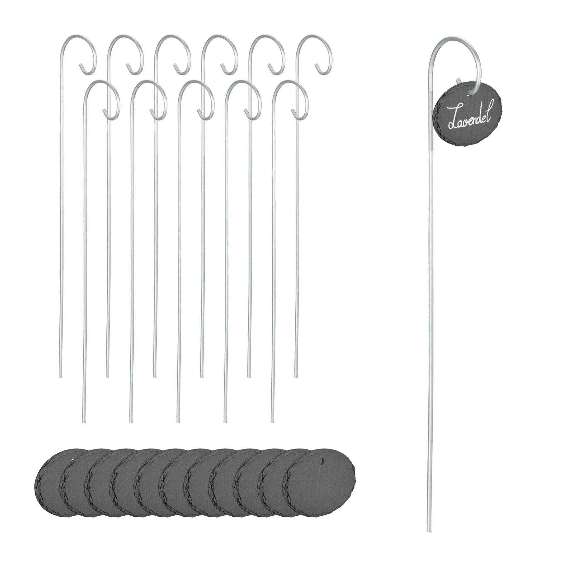 Schiefer-Pflanzenschilder oval 12er-Set Anthrazit-Silber von Relaxdays