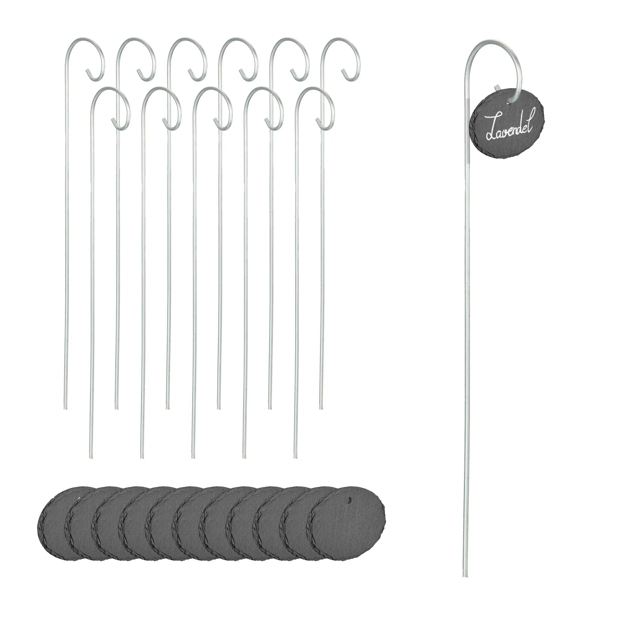 Schiefer-Pflanzenschilder oval 12er-Set Anthrazit-Silber von Relaxdays