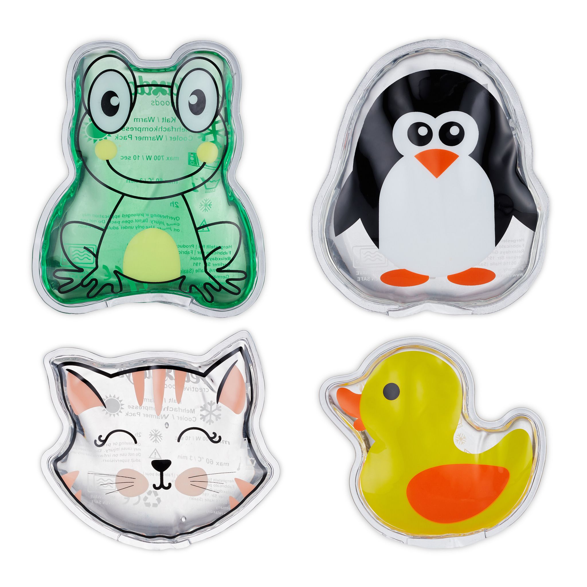 Kühlpads Kinder 4er-Set Gelb-Grün-Transparent von Relaxdays