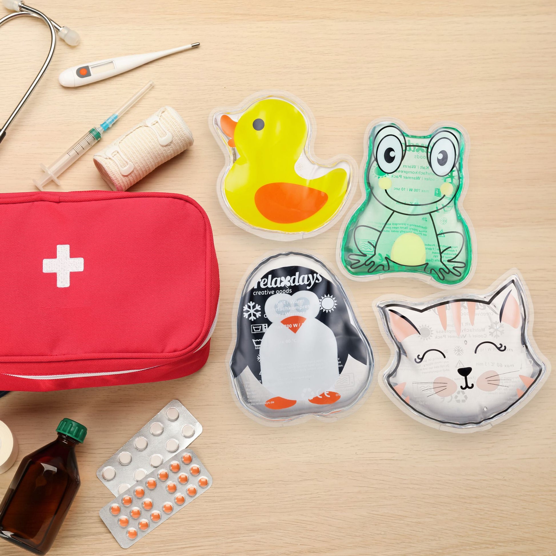 Kühlpads Kinder 4er-Set Gelb-Grün-Transparent von Relaxdays