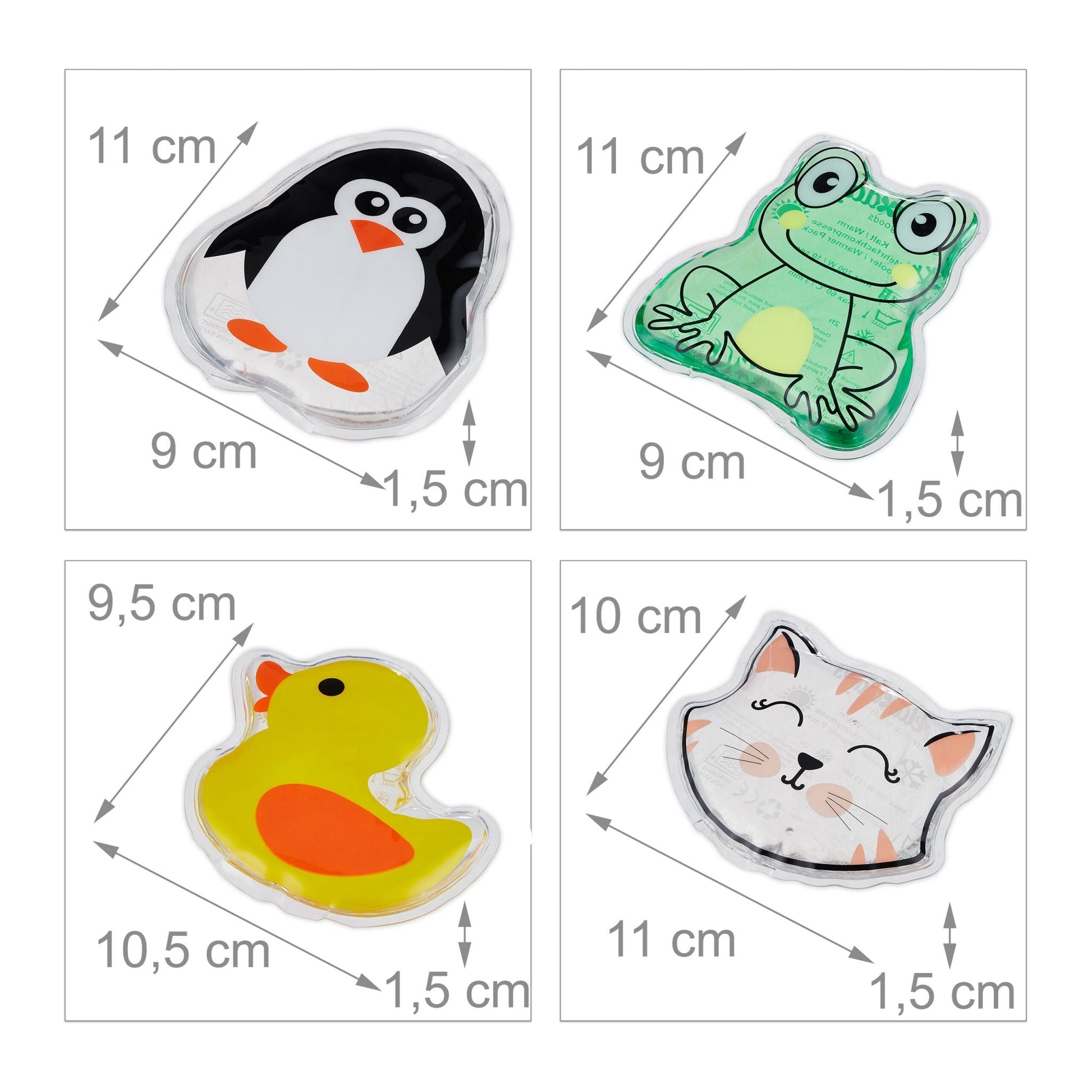 Kühlpads Kinder 4er-Set Gelb-Grün-Transparent von Relaxdays