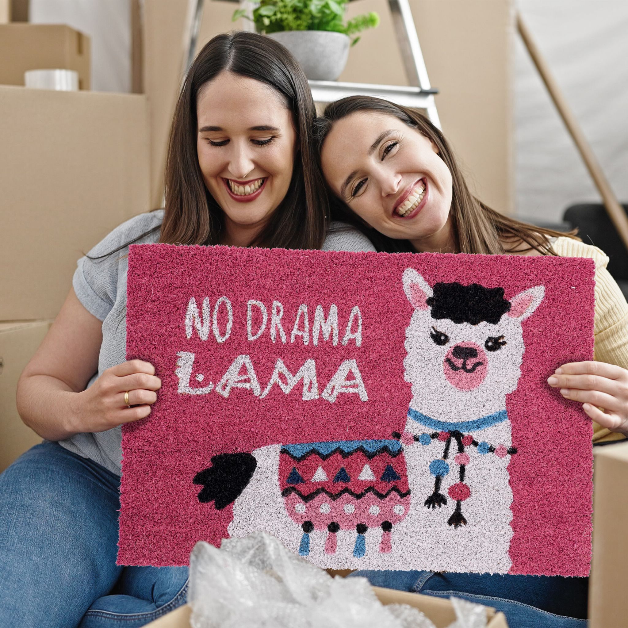 Fussmatte Lama Weiss-Pink-Schwarz von Relaxdays