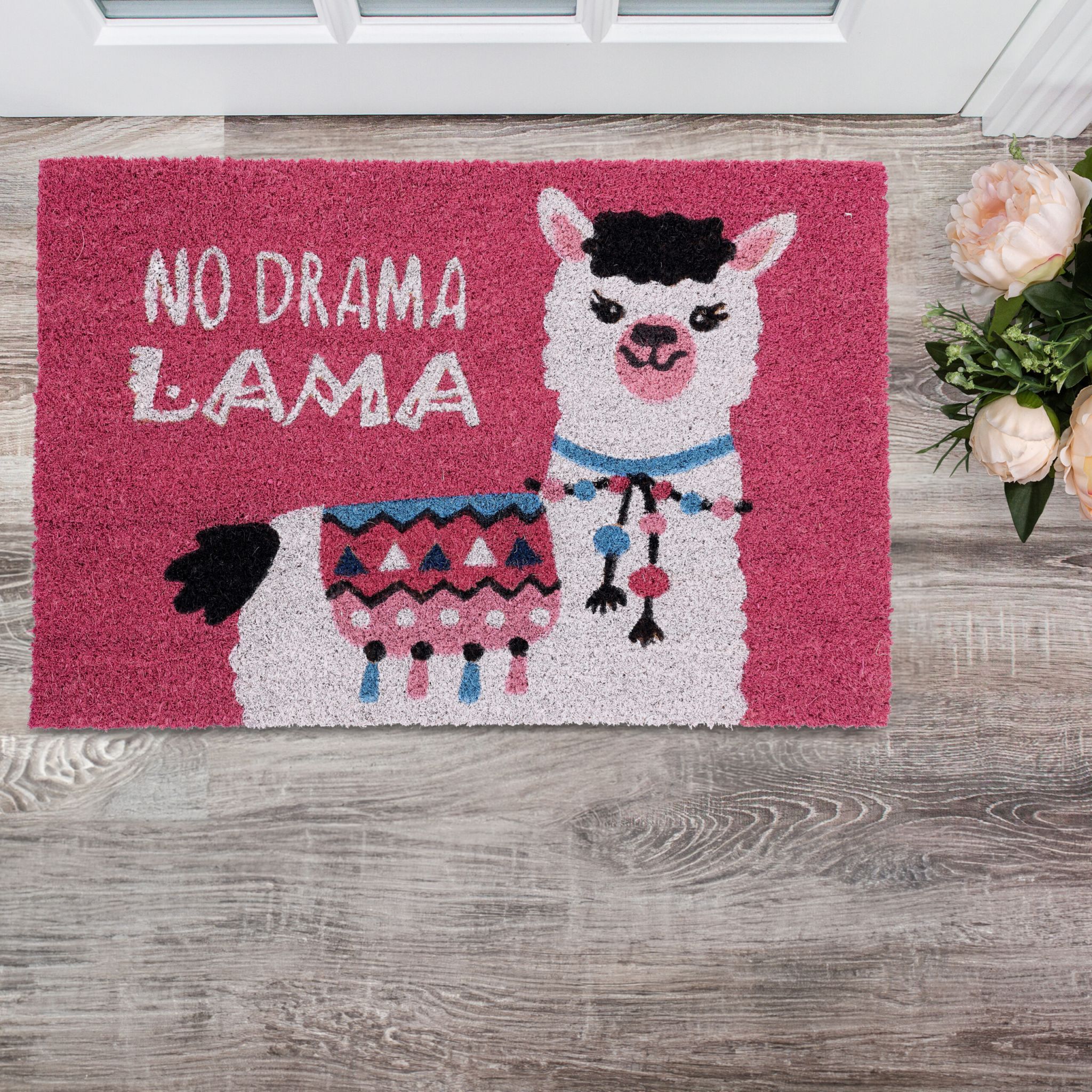 Fussmatte Lama Weiss-Pink-Schwarz von Relaxdays