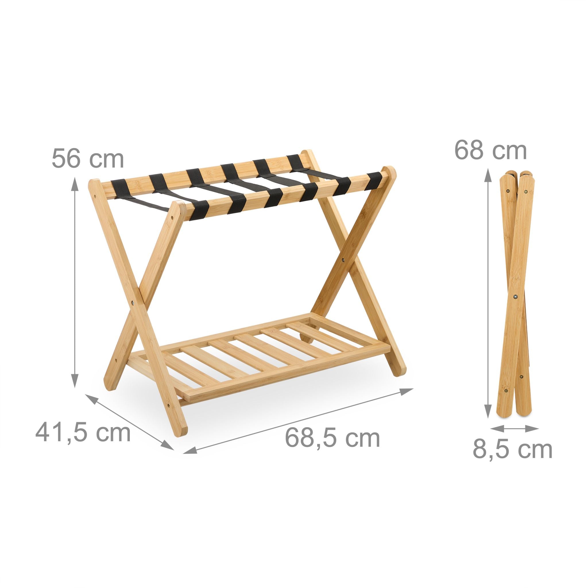 Kofferständer Bambus Hellbraun-Schwarz von Relaxdays