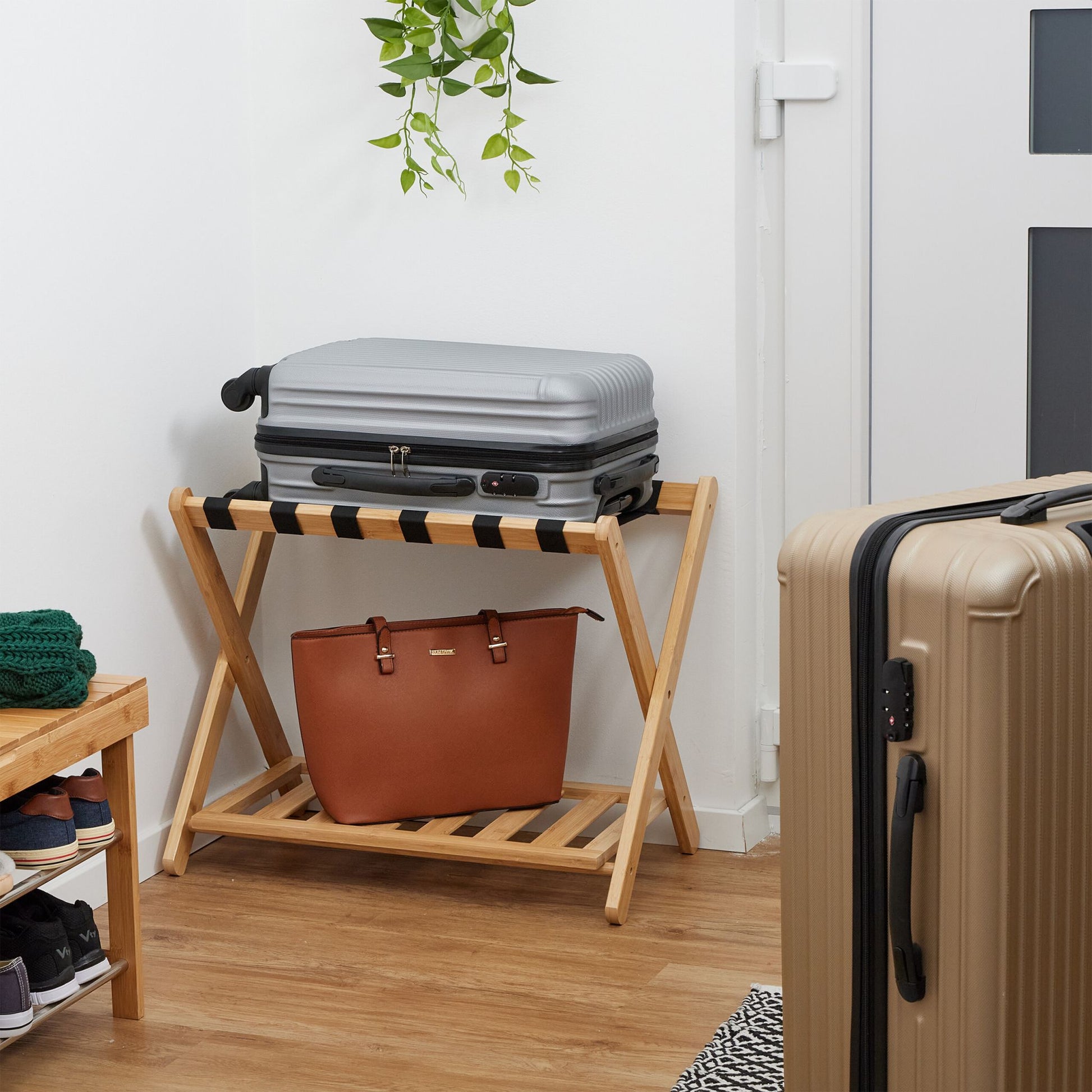 Kofferständer Bambus Hellbraun-Schwarz von Relaxdays